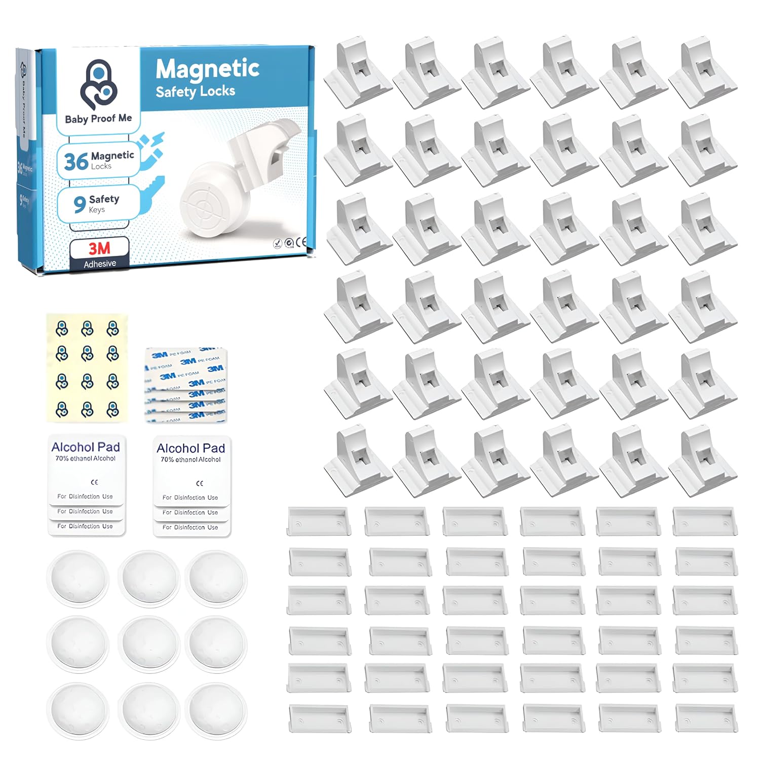 Baby Proof Me 36 Magnetic Cabinet & Drawer Locks Baby Proofing Child Safety | Childproof Cabinet Locks with Keys for Baby Proofing Cabinets, Drawers & Cupboards, with Strong Magnet, No Tools or Drilling