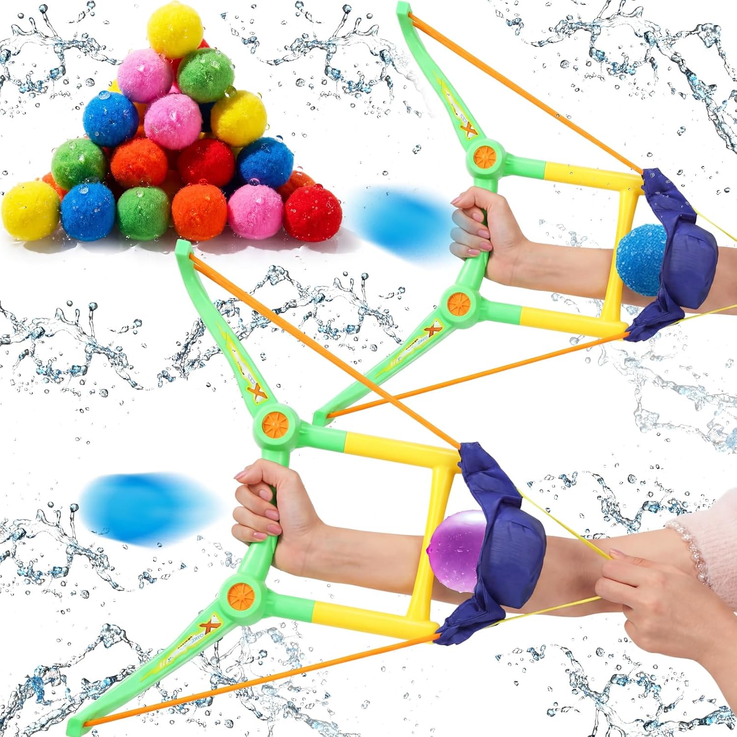Soulchen 60 Pcs Reusable Water Balloons with 2 Water Balloon Bow Launcher | Outdoor Water Slingshot Games for Summer Pool Backyard Beach Party Family Activities for Boys and Girls