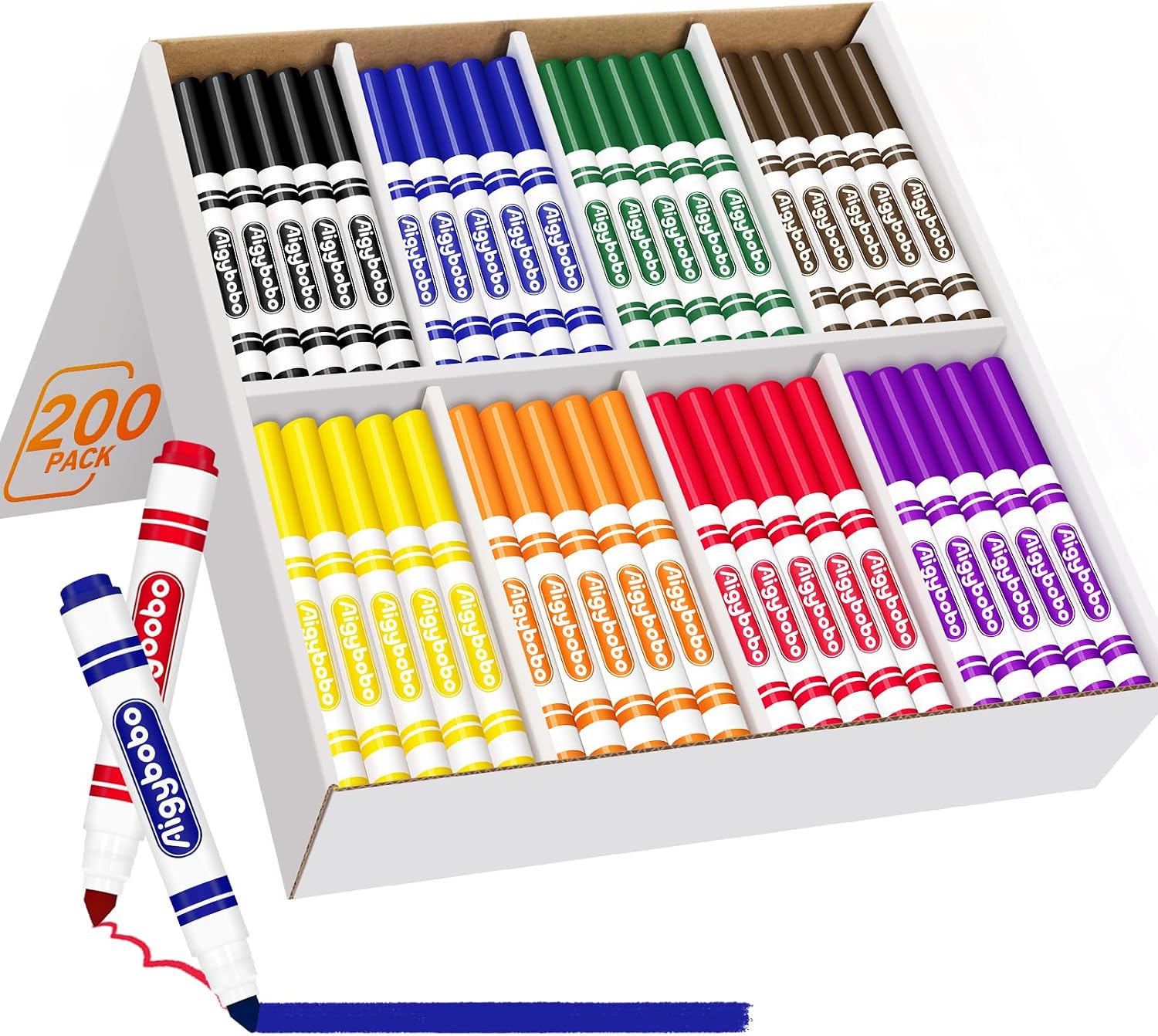 Washable Markers Bulk, Coloring Markers for Kids, 200 Count, 8 Colors | Broad Line Conical Tip, Back to School Supplies, Teacher Classroom Must Haves, Classroom Essentials & Art Supplies & Prizes