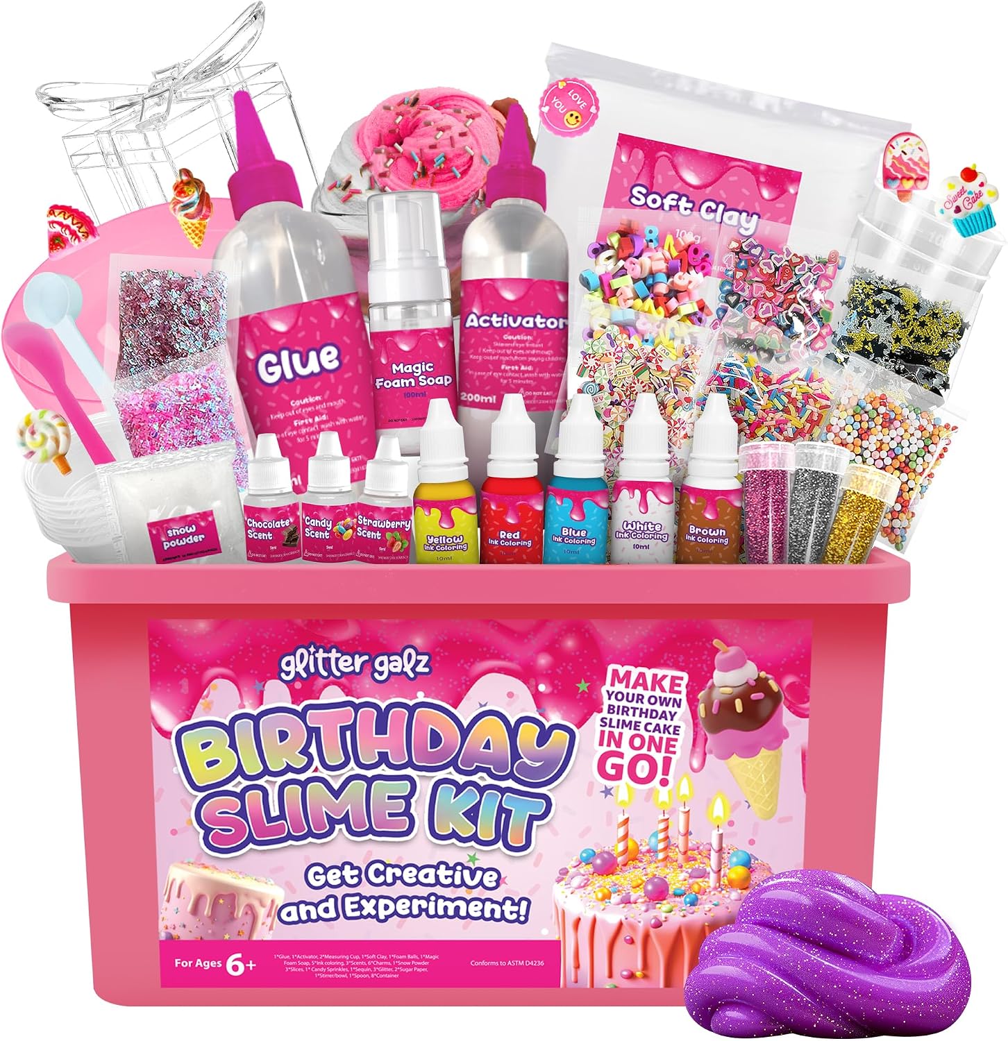 DIY Slime Making Kit, 42-Pc Birthday Kit for Girls 8-12 | Comes with 42 mix-ins plus slime activator, great for birthday parties or gifting to slime-loving kids