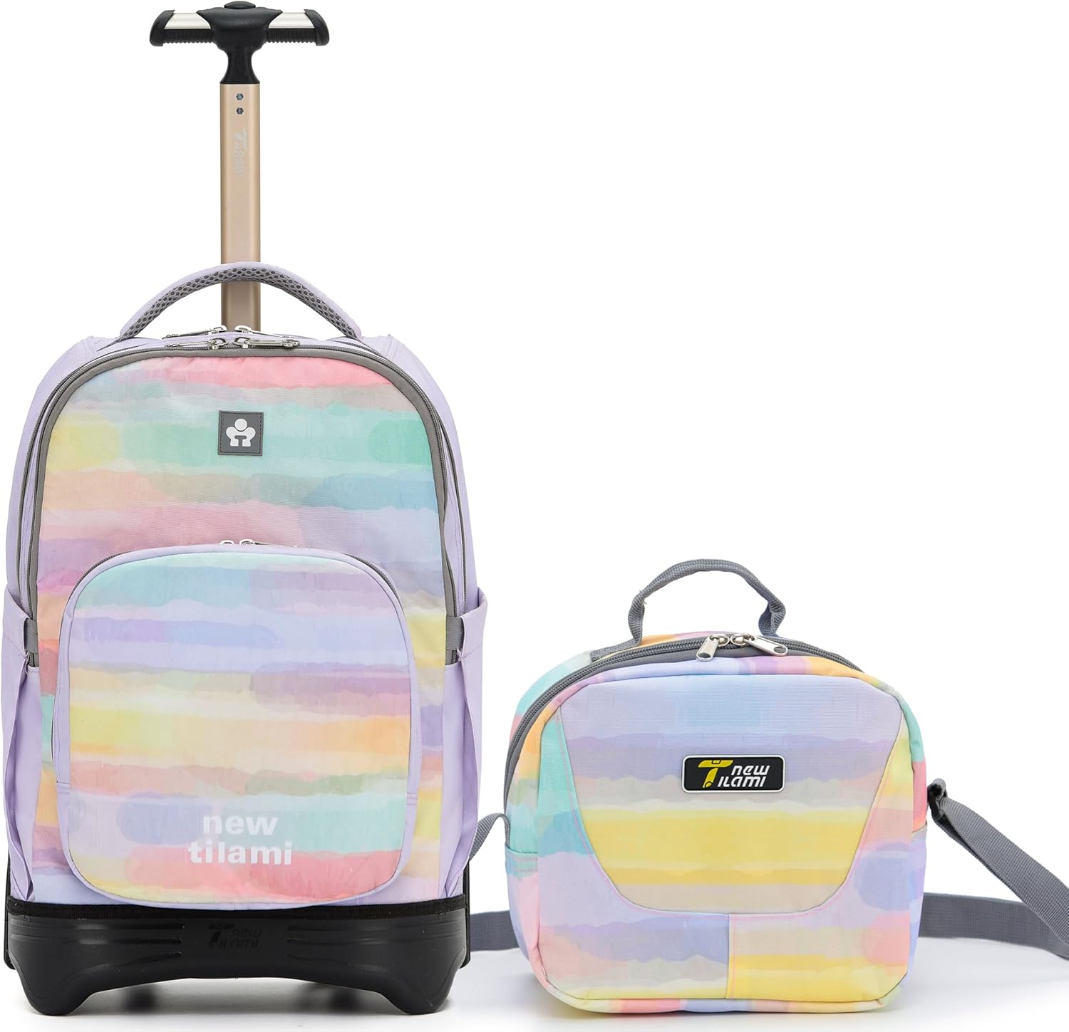 NEW TILAMI 18 Inch Rolling Backpack with Lunch Bag for Girls Boys School | 6-Wheel Stair-Climbing Girls Boys Carry-on Suitcase Water-Resistant Adjustable Trolley Handle Wheels School Travel Camping