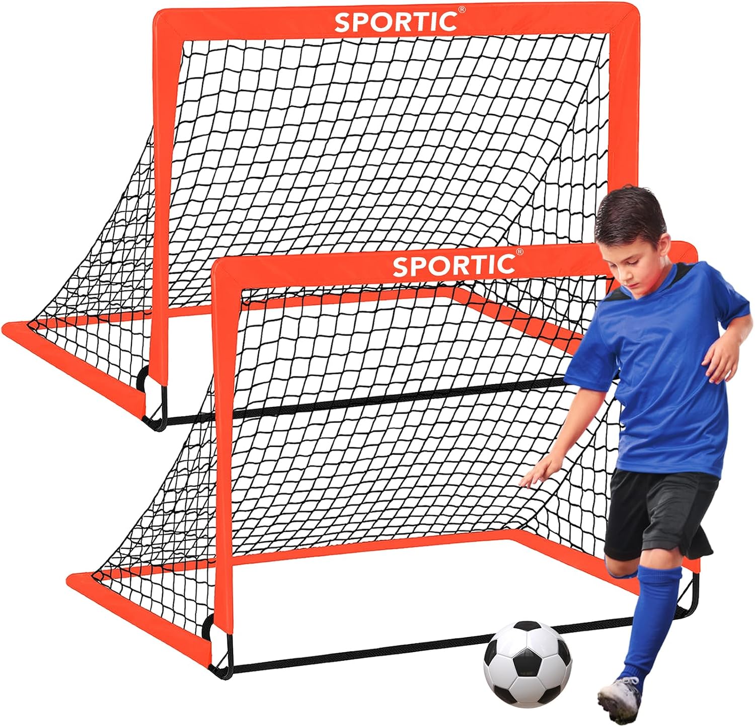 2 Pack 4′ x 3′ Soccer Goal Net Set, Pop Up Kids Practice Soccer Goals for Indoor and Outdoor.Portable Soccer Net with Carrying Bag & Ground Pegs, Perfect for Backyard, Field, Court