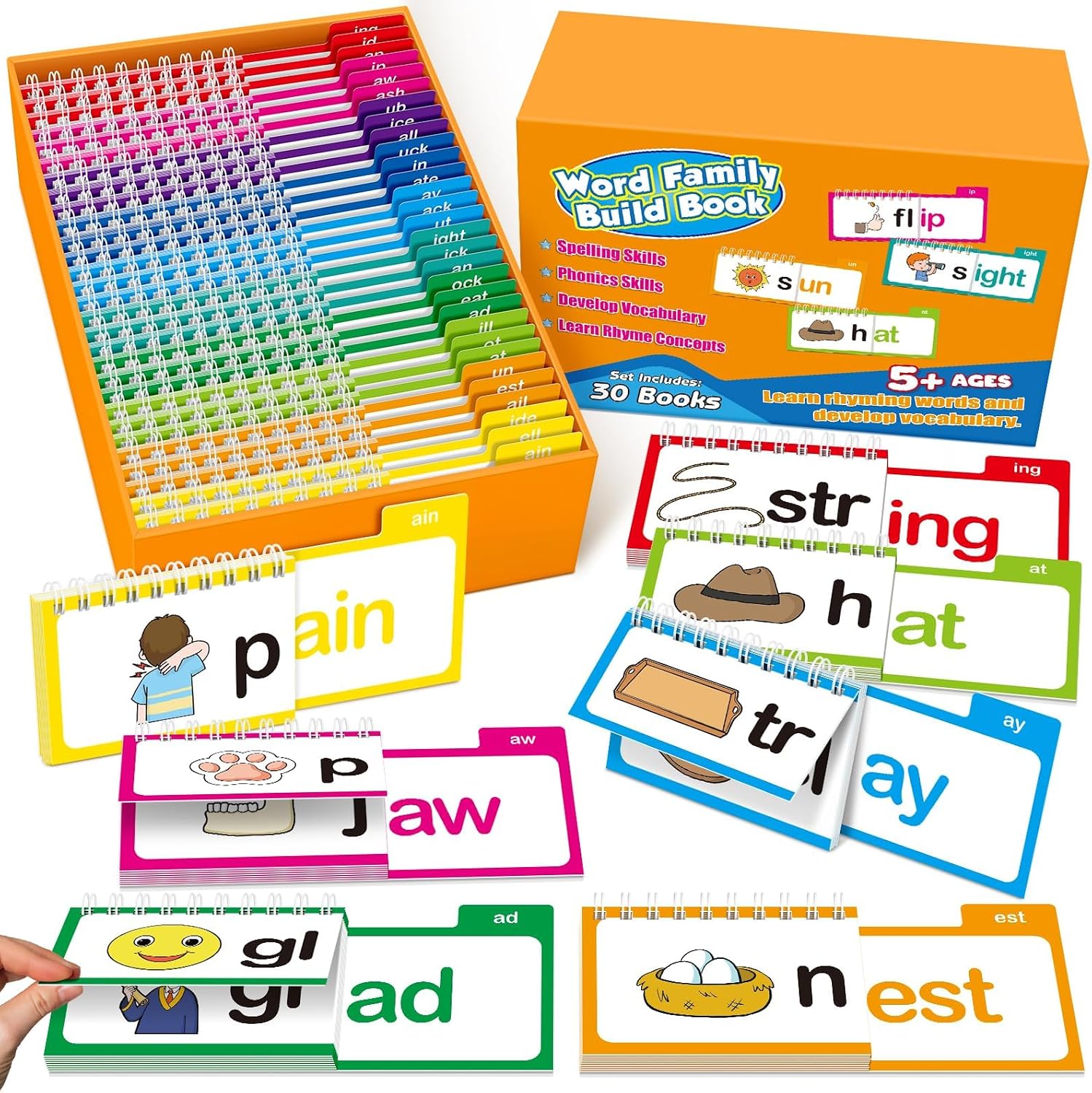 Word Family Build Book Phonics Flash Cards, 30 Read and Rhyme Flip Books, Sight Words Flash Cards Kindergarten, Learn to Read Flip Books for Kids Homeschool Preschool Classroom Must Haves