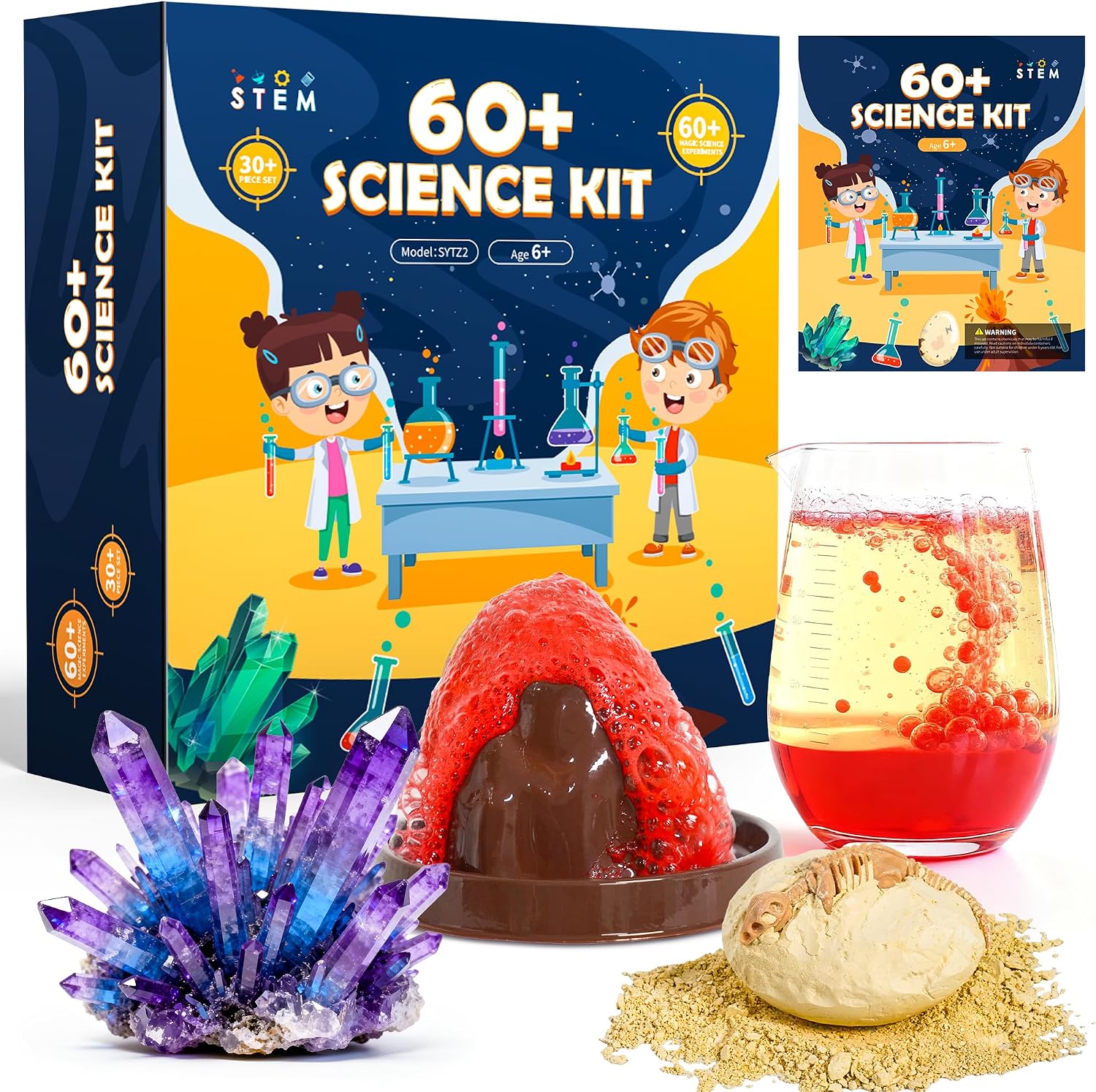 Melican 60+ Science Experiment Kit for Kids Ages 8+, STEM Educational Science Gifts for Kids, First Science Kit for Boys Girl Birthday | S.T.E.M Educational Project Toys for Boys Girls Birthday Gifts Ideas, Volcano, Chemistry Lab Tools Scientist Set