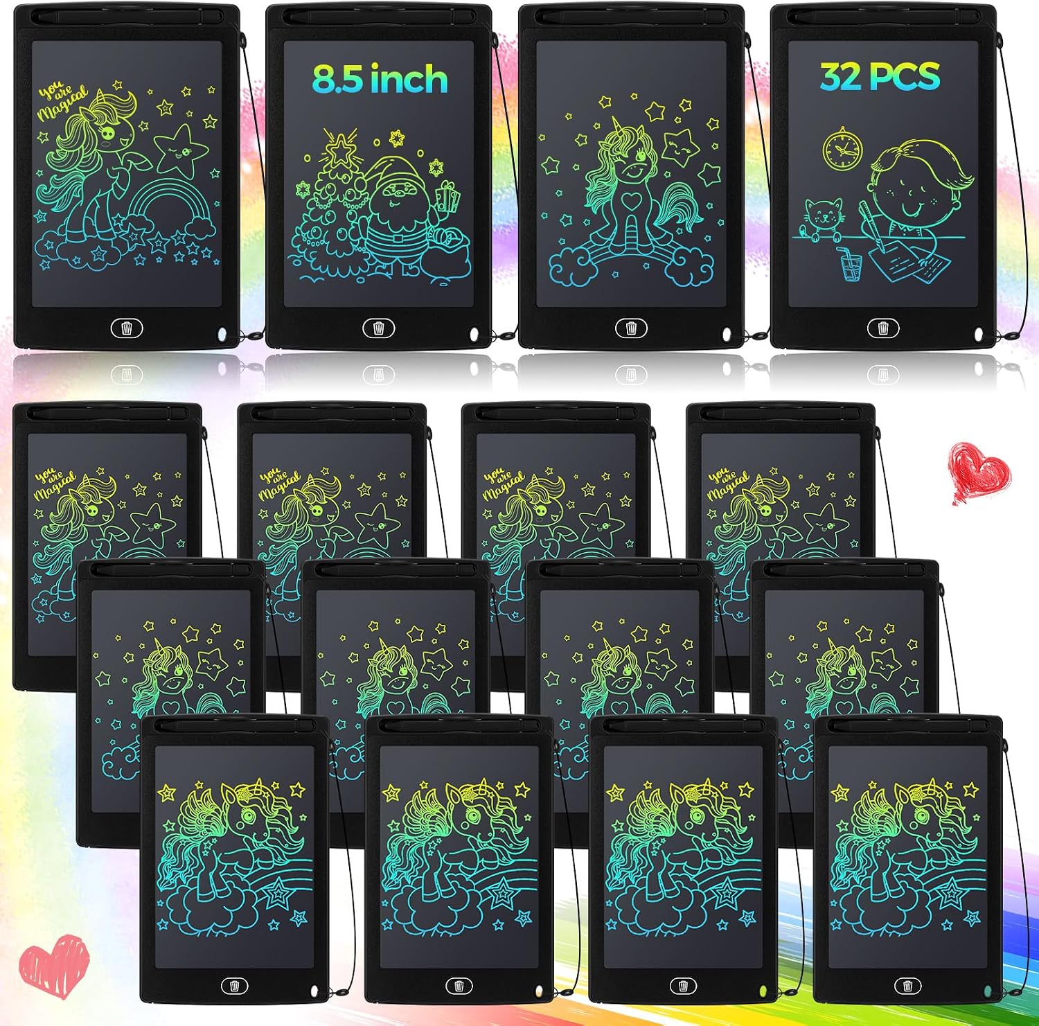 Zhehao 32 Pcs LCD Writing Tablet for Kids 8.5″ Erasable Doodle Board | Bulk Colorful Tablet Doodle Pad Educational Toy Birthday Christmas Gift for Boys Girl Age 3-10