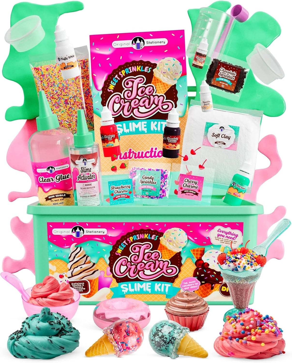 Original Stationery Sweet Sprinkles Ice Cream Slime Kit for Girls Ages 7-12, DIY Slime Set to Create Sundaes, Donuts & Cupcake Slimes, Fun Creative Craft Toy, Birthday Gift for Kids