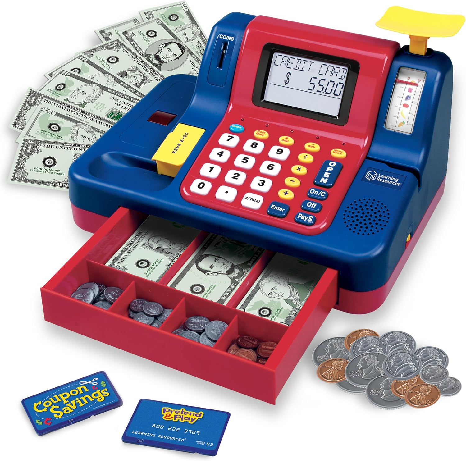 Learning Resources Pretend & Play Teaching Cash Register – Math Games, Shopping Grocery Store Playset, Fine Motor Skills, Gifts For Boys and Girls