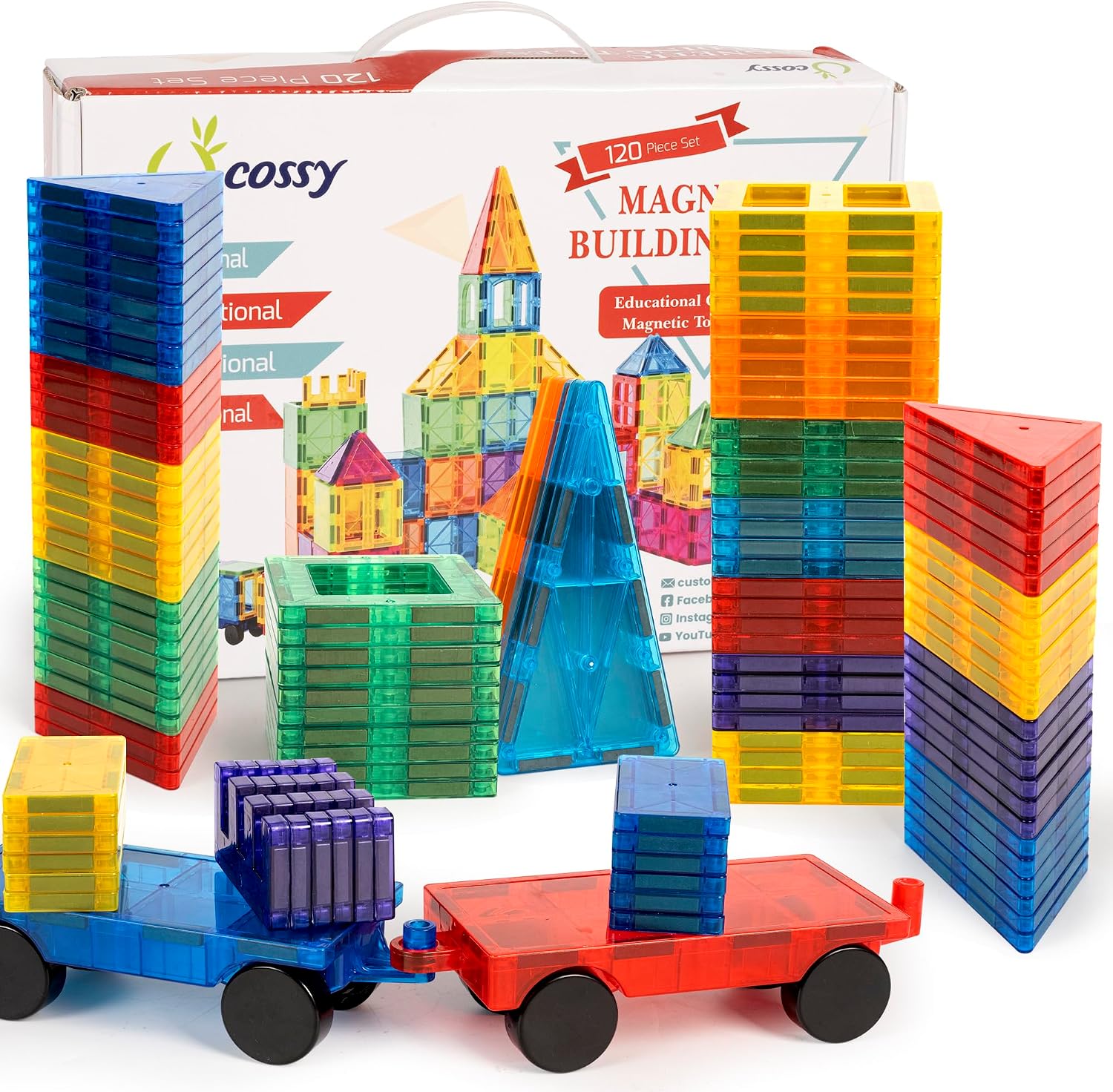 cossy 120Pcs Magnetic Tiles Magnetic 3D Building Blocks Set, Construction Toys for 3 4 5 6 7 8 Year Old Boy and Girl with Stronger Magnets, Educational Toys, Recreational, Conventional