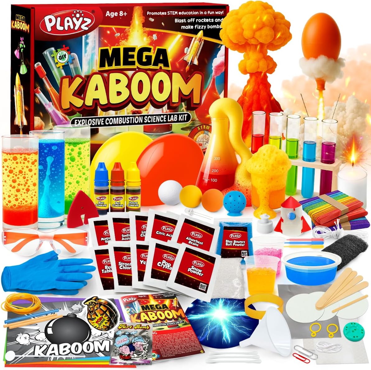 Playz Mega Kaboom! Explosive Science Kit for Kids Age 8-12 Kids Chemistry | Set Learning & Education Toys, Best Gifts for Boys, STEM Project Educational Science kits w 150+ Science Experiments for Kids