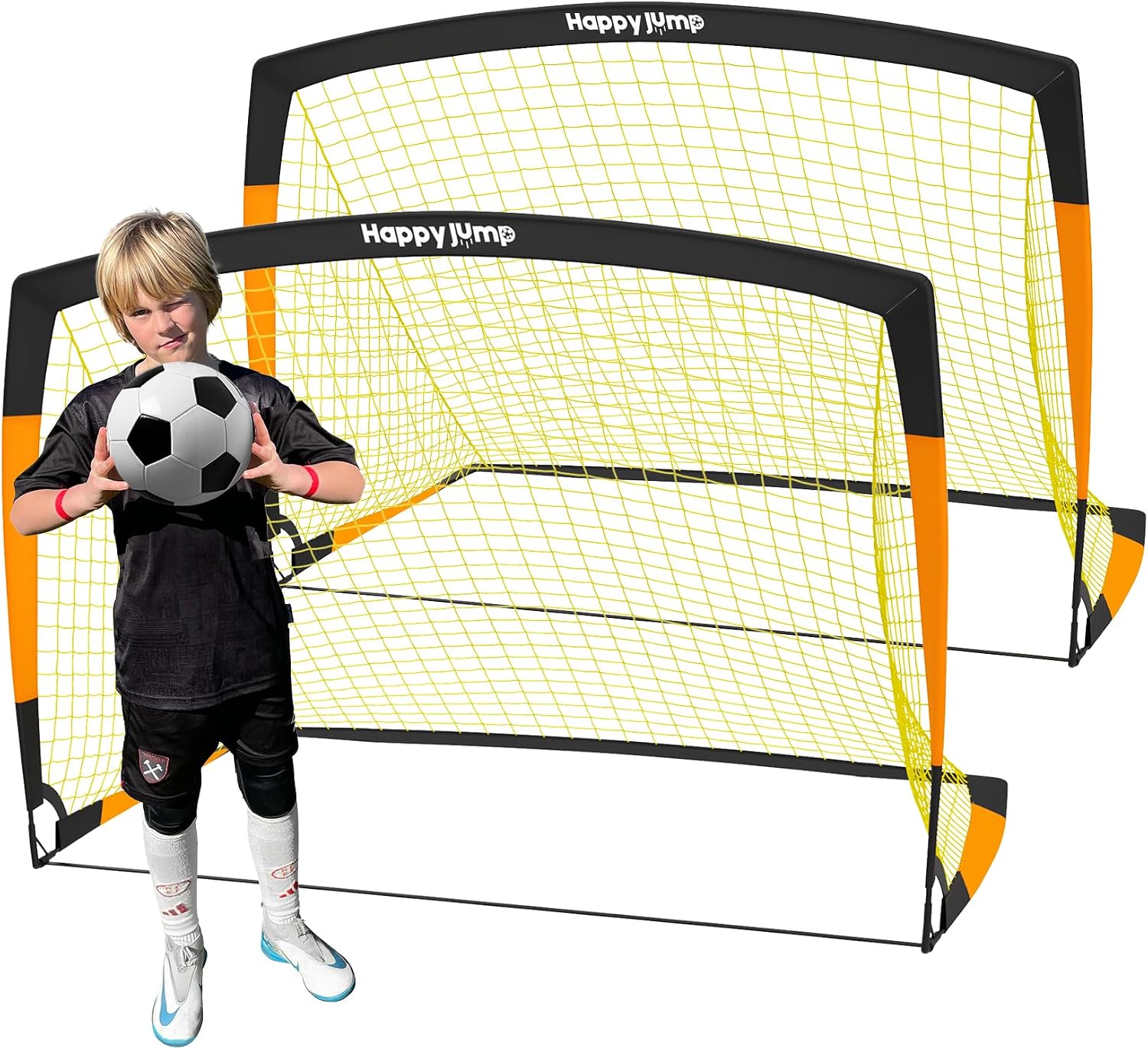Happy Jump Kids Backyard Soccer Goals 7×5 & 5×3.6 FT, Portable Outdoor Play | For Kids Ages 6-14 Backyard Play, Weatherproof Net Steel Frame, Quick Setup Sturdy for All Weather Outdoor Training