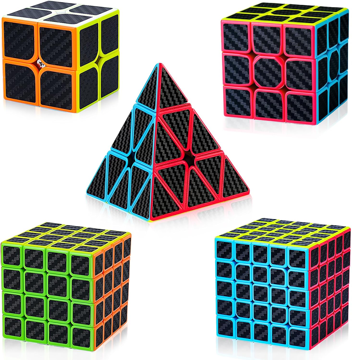 AuntyFey Speed Cube Set 5 Pack Bundle of 2×2, 3×3, 4×4, 5×5,Pyraminx | Magic Speed Cube, Puzzle Cube for Kids & Beginner & Adults, Puzzle Cube Set, Manual included, Smooth Turning, STEM Learning