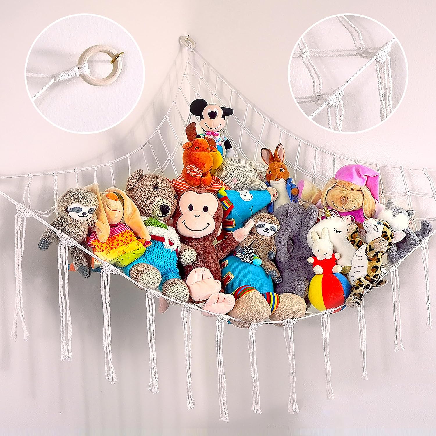 Large Stuffed Animal Hammock Corner – Stuffed Animal Storage – 100% Natural Cotton Macrame Stuffed Animal Net – Stuff Animal Organizer – Net For Stuffed Animals Corner Large-Beige