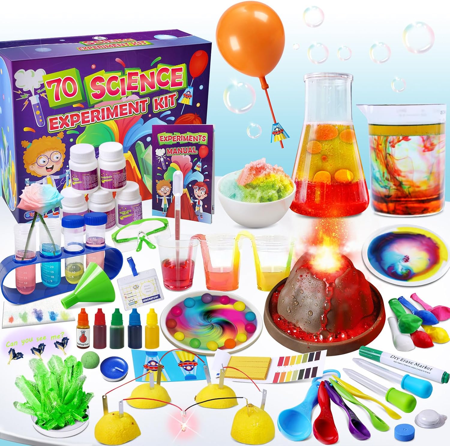 UNGLINGA 70 Lab Experiments Science Kits for Kids Chemistry Set Toys | Crystal, Erupting Volcano, Fruit Circuits, S.T.E.M Activities Science Project, Birthday Gifts Idea for Girls Boys