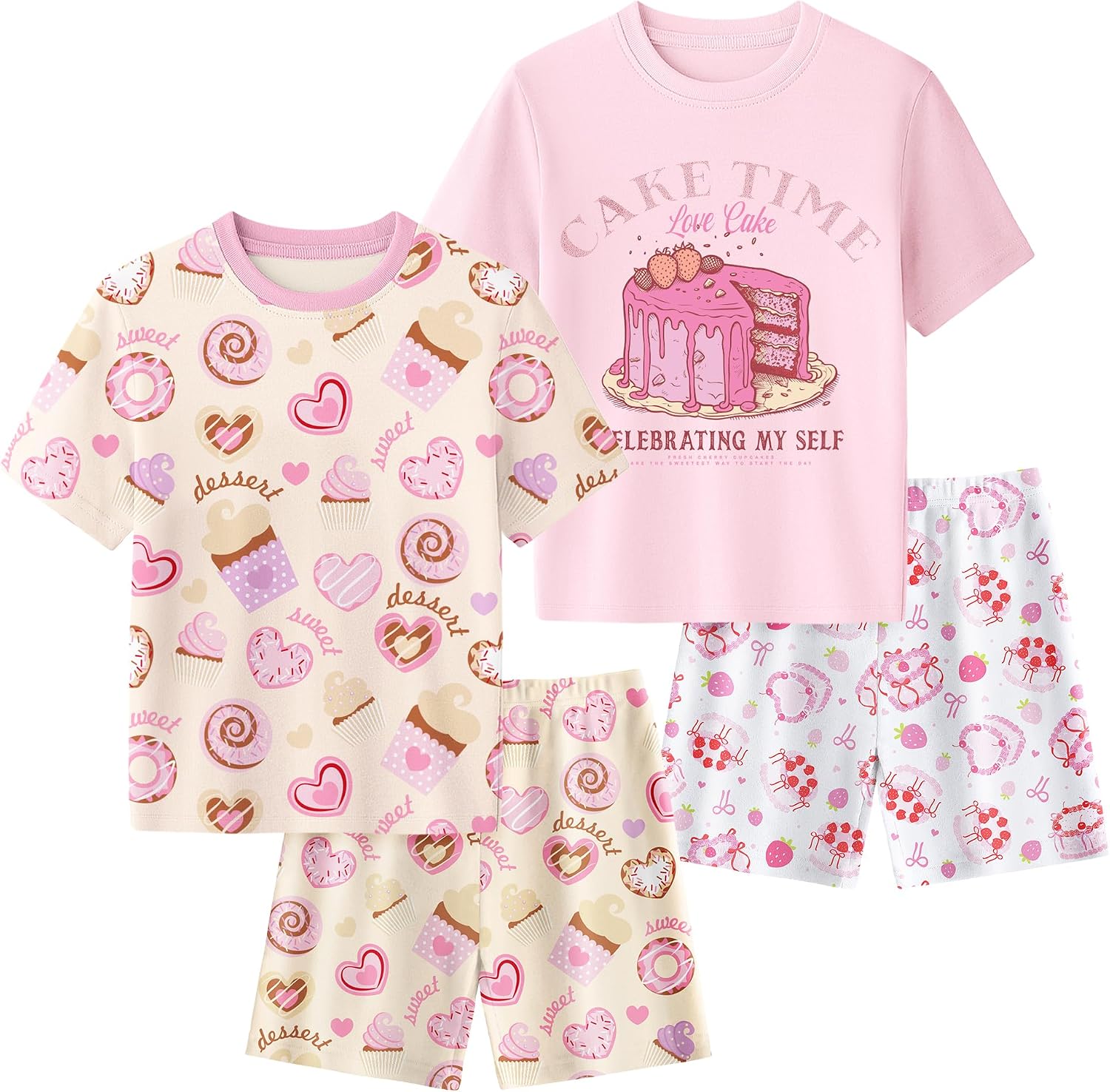 Yoofoss Toddler Girl Pajamas 100% Organic Cotton 4 Piece Short Sleeve Summer Pajama Set Kids Pajamas Snug Fit Pjs Set