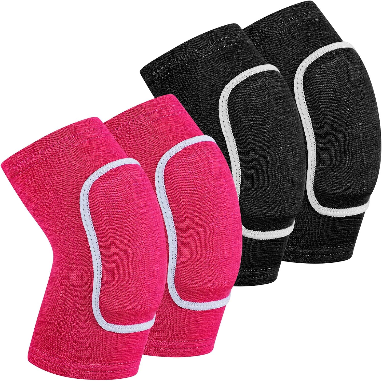 2 Pair Elbow Pads Volleyball Sport Breathable Protective Support Gel Pad Arm Compression Sleeves for Teen Girls Boys Basketball Football Skating(Black, Rose Red)