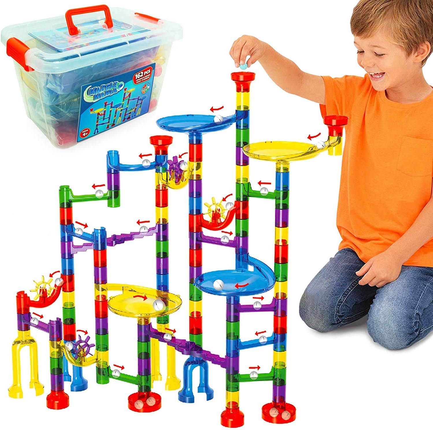 Marble Mania Marble Run – Marble Runs for Kids – 162 Piece Plus Storage Tub | Construction Toys for 4-8 Year Old Boys or Girls – Educational STEM Toys for 4+ Year Olds