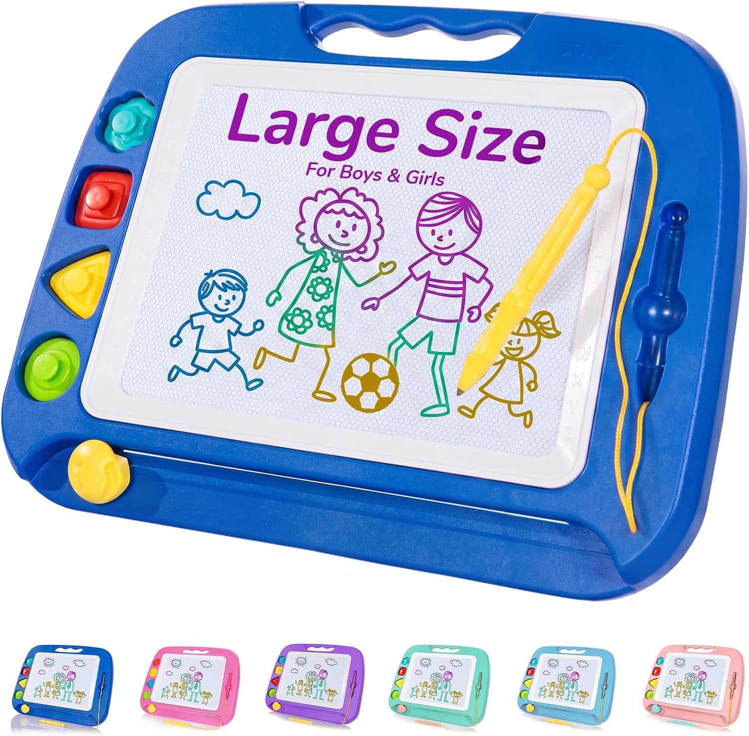 SGILE Toddler Toys for Kids, Large Magnetic Drawing Board for Birthday Gift, Toys for 1 2 3 4 Year Old Girls Boys, Etch & Sketch Pad with 4 Stamps, Learning and Educational, 16 ×13 in, Blue