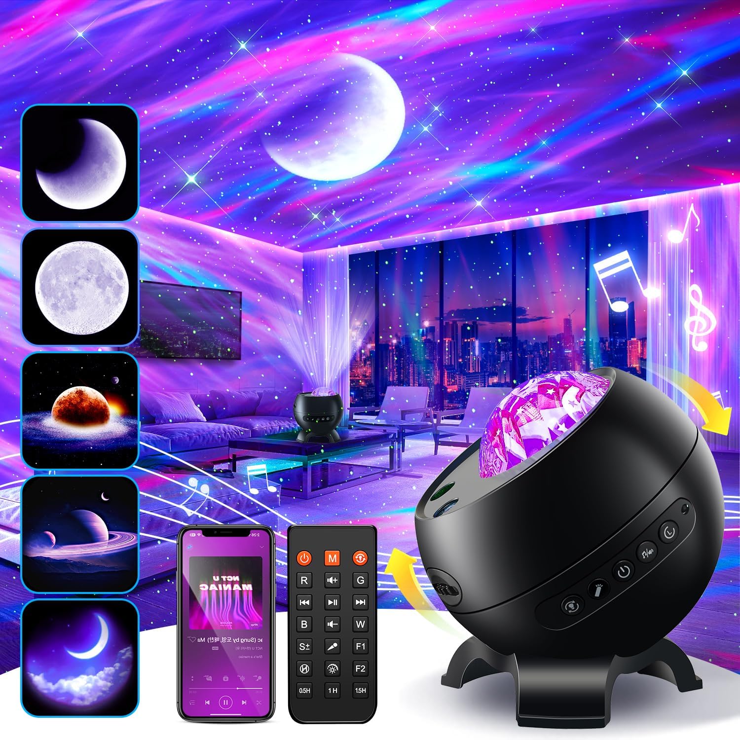 LED Light Gifts Home Decor Light Projector with 375 Effects, Bluetooth | Aurora Light, 15 Sleep Sounds, Adjustable Light Modes, Table Lamp, Speaker, Memory Function, Gift For All Ages