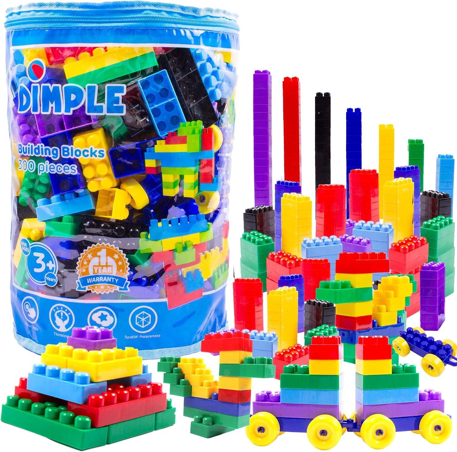 Dimple 300 Piece Large Building Blocks for Toddlers, Kids Interlocking Toys | Stackable Blocks, Multi-Colored Toys, Safe Non-toxic Plastic, Waterproof, Bright Colors, For Boys and Girls Age 3+