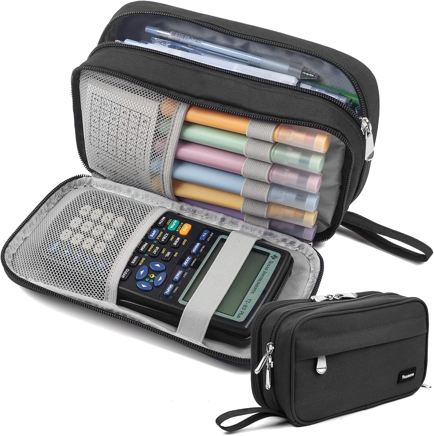 Pencil Case Big Capacity Pen Pouch Large Storage Holder Marker Pen Bag Durable 3 Compartment School Office Desk Organizer Portable Cute Zipper Stationery for Kids Teen Student Boys Girls Adults Klein