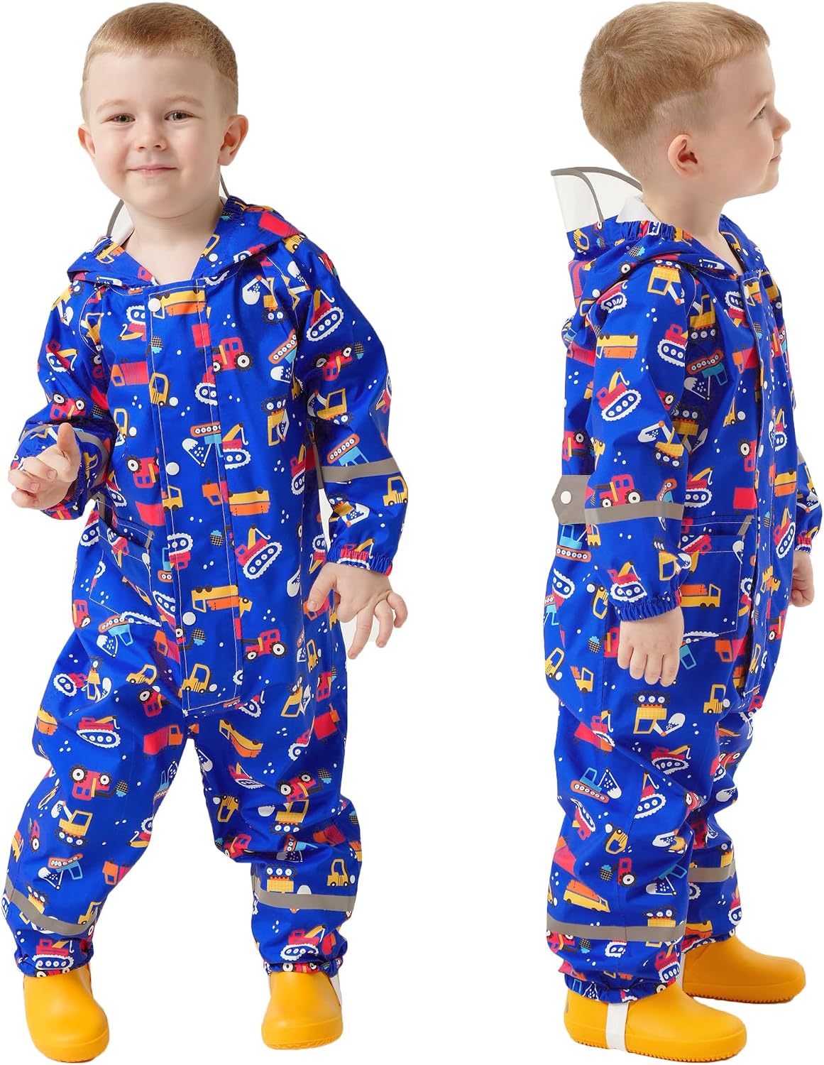 Fewlby Kids Rain Suit, Toddler Raincoats One Piece Hoodie Cartoon Rain Gear Waterproof Rainwear Coveralls for Boys and Girls