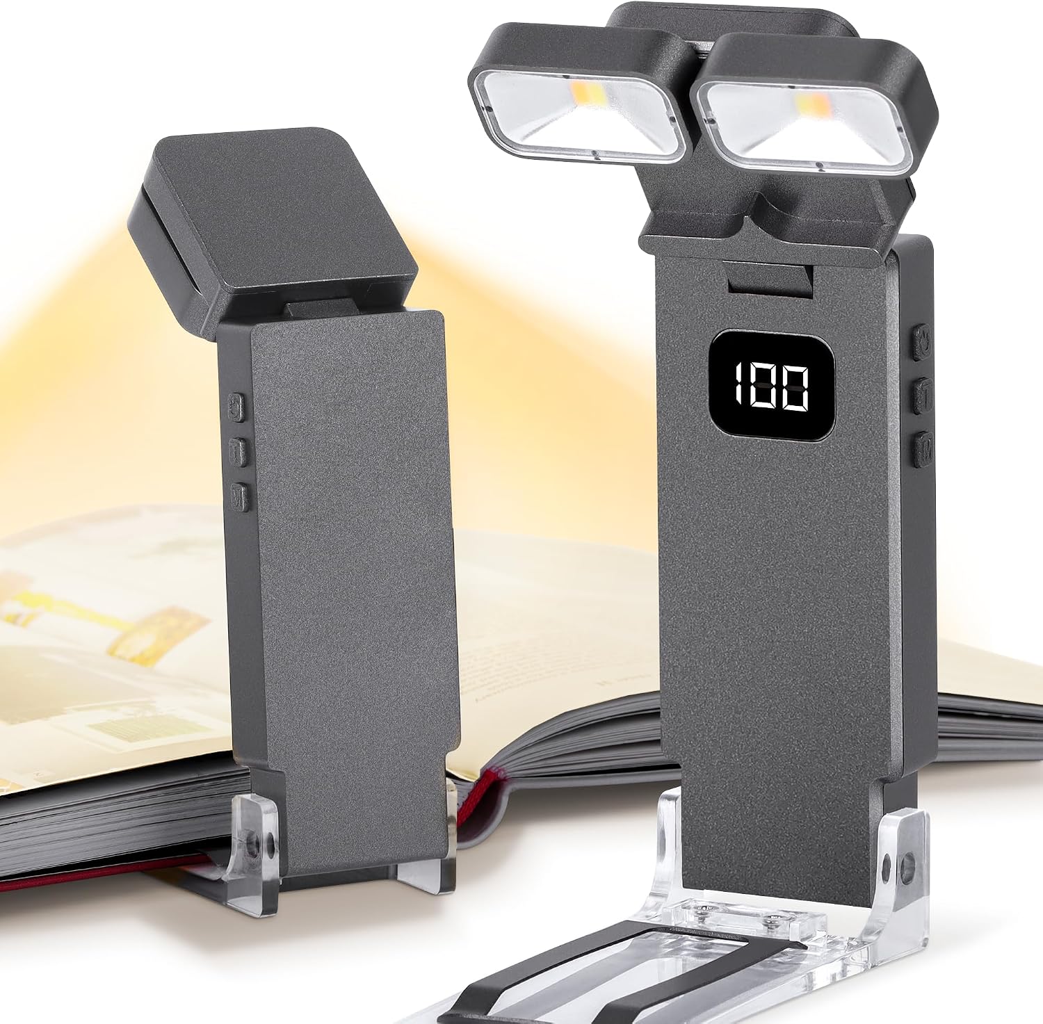 Dott Arts Book Lights for Reading at Night,Rechargeable 1000mAh Reading Lights for Books in Bed Dual-Heads Small Desk Lamps for Home Office with 5 Colors,Timer Function,LED Clip Light for Kids Room | 1000mAh Dual-Heads Small Desk Lamps for Home Office with 5 Colors,Timer Function,LED Clip Light for Kids Room