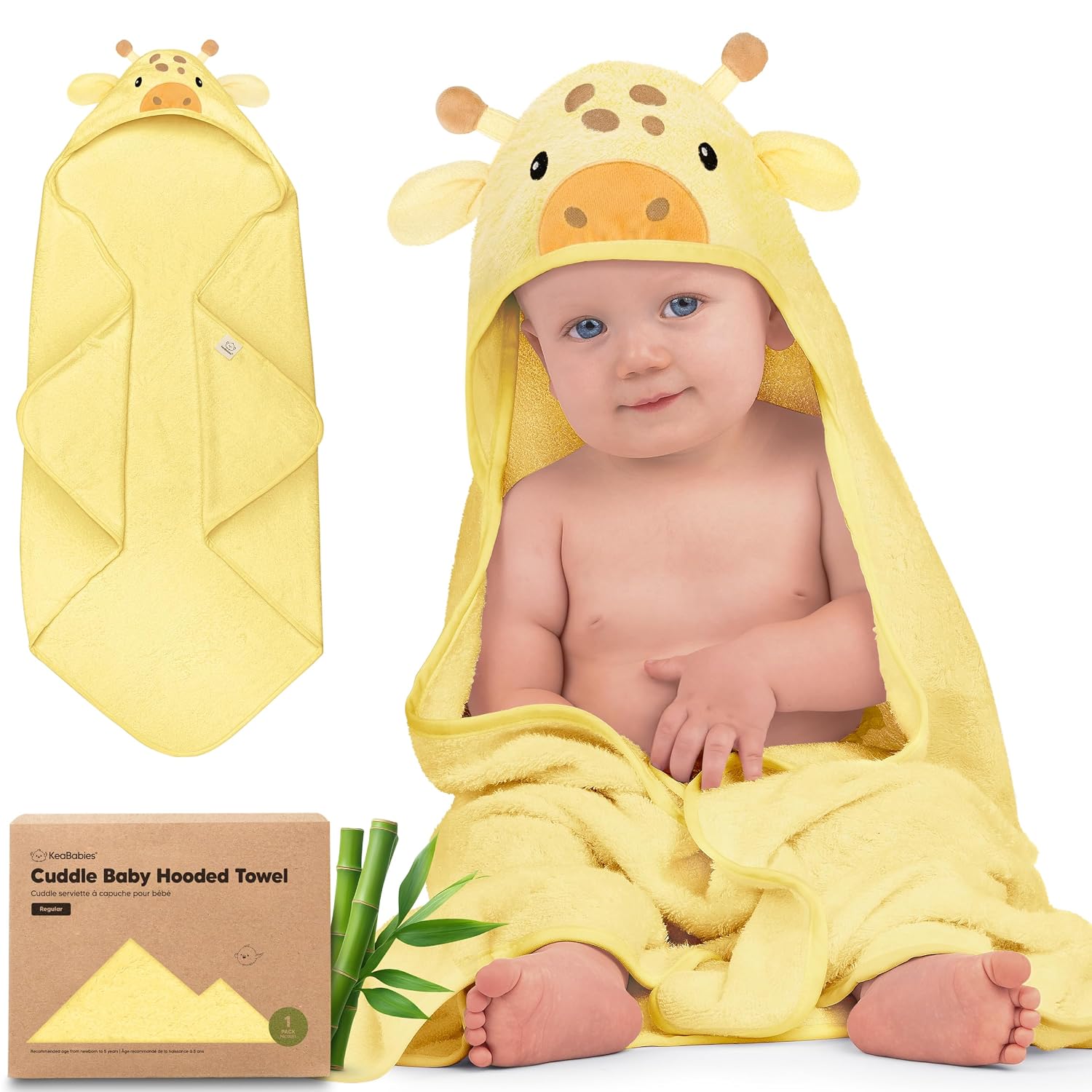 KeaBabies Hooded Baby Towel for Newborn, Baby Bath Towels (Giraffe, 35×35) | Viscose Derived from Bamboo, Large Baby Towels with Hood, Boys, Girls, Toddler, Soft Absorbent Baby Bath Essentials