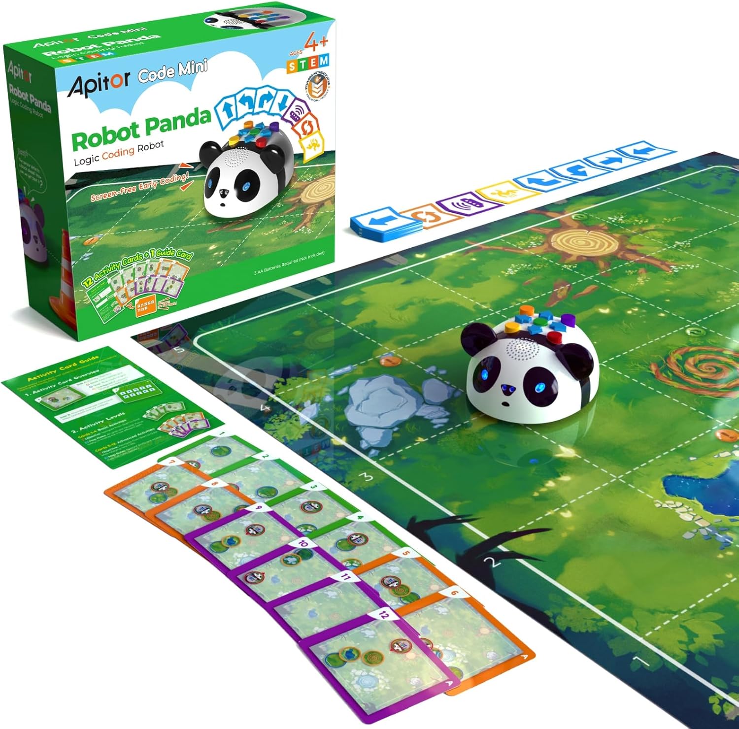 Apitor Robot Panda Screen-Free STEM Coding Robot for Preschoolers Ages 4-6 | 48-Piece Coding Activity Set, Early Programming, Boost STEM & Fine Motor Skills, Classroom & Family Play, LED Eyes & Sounds