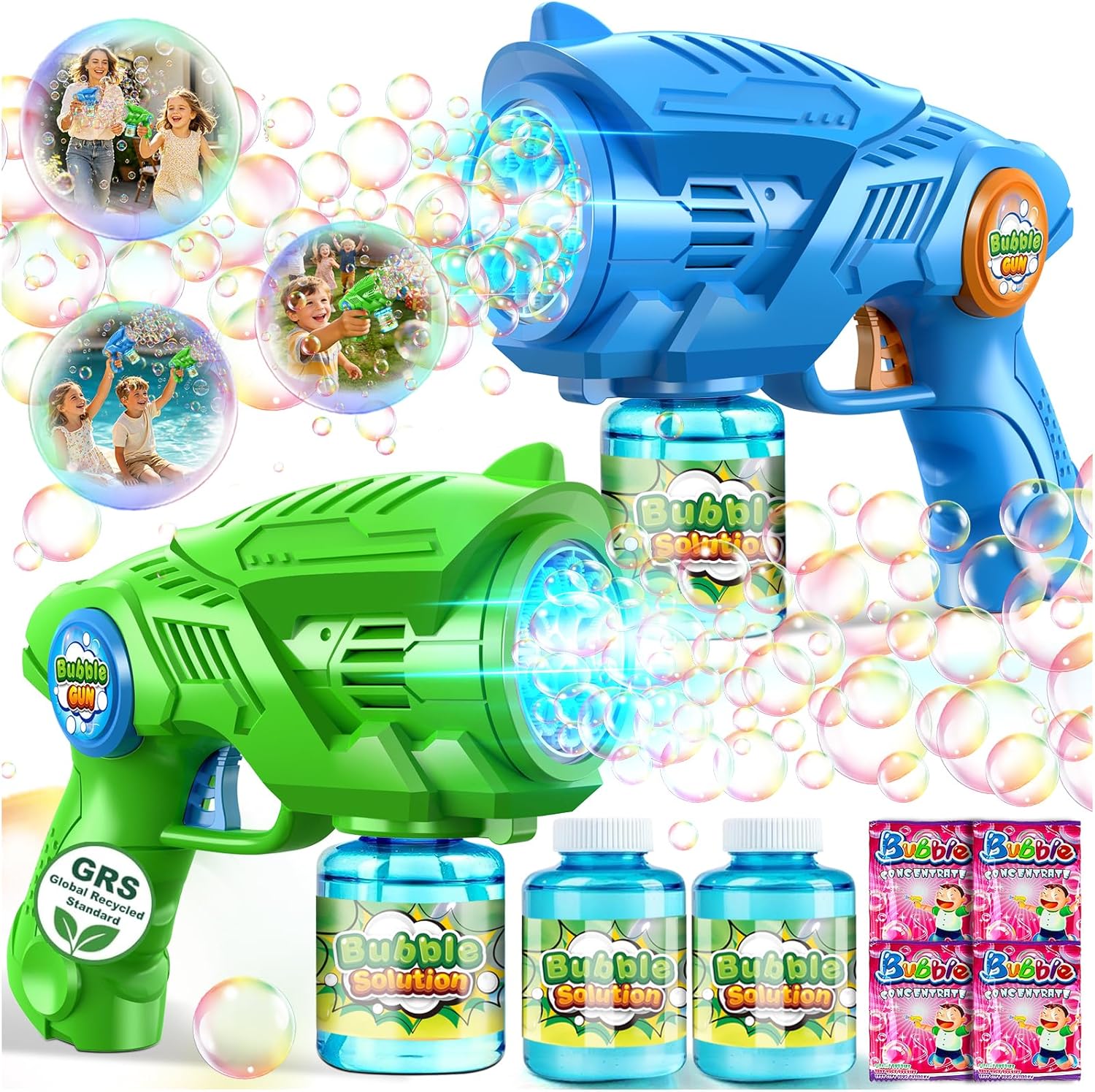 Bubble Gun Machine for Kids 4-8: 2-Pack Automatic Bubble Guns with 2 Bottles Refill Solution – Summer Outdoor Toys Bubble Blaster Maker Blower for Easter Party
