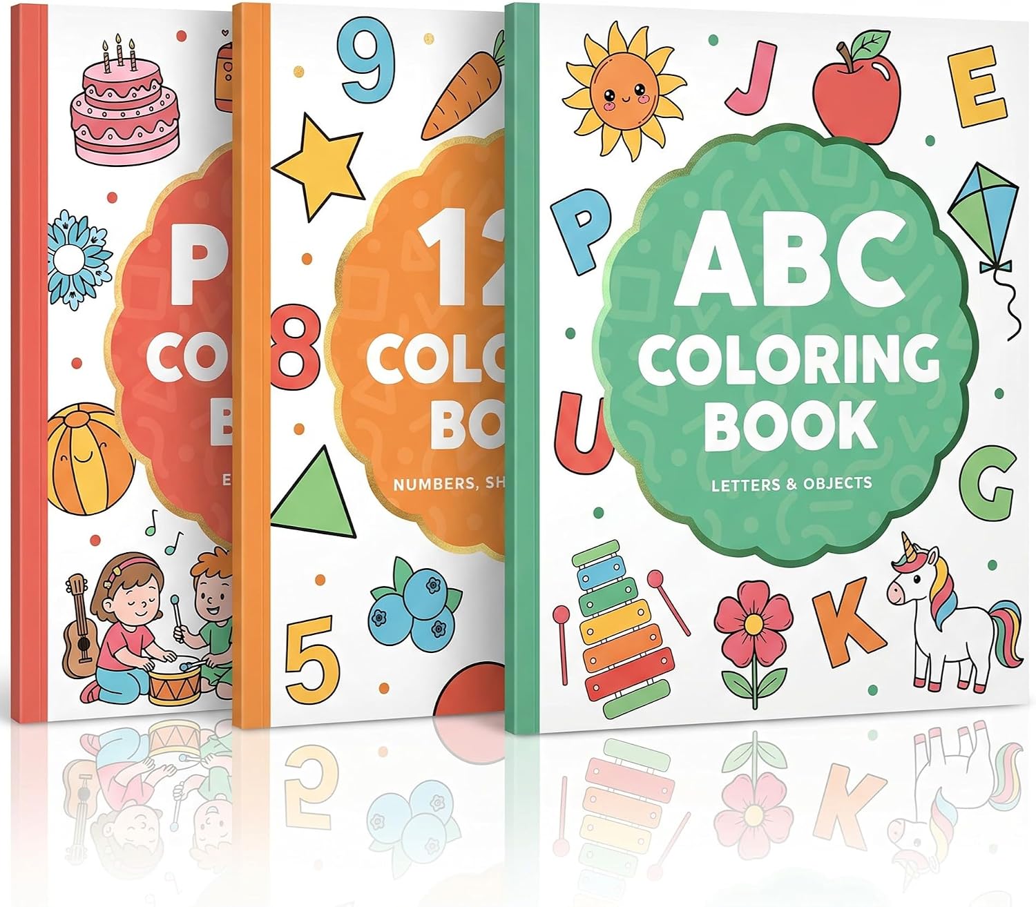 ZICOTO Fun Coloring Book for Kids – Set of 3 Cute Toddler Coloring Books | Educational Activity Water Color Pages with Simple Designs for Boys and Girls – Covers Alphabet, Numbers, Colors & Shapes