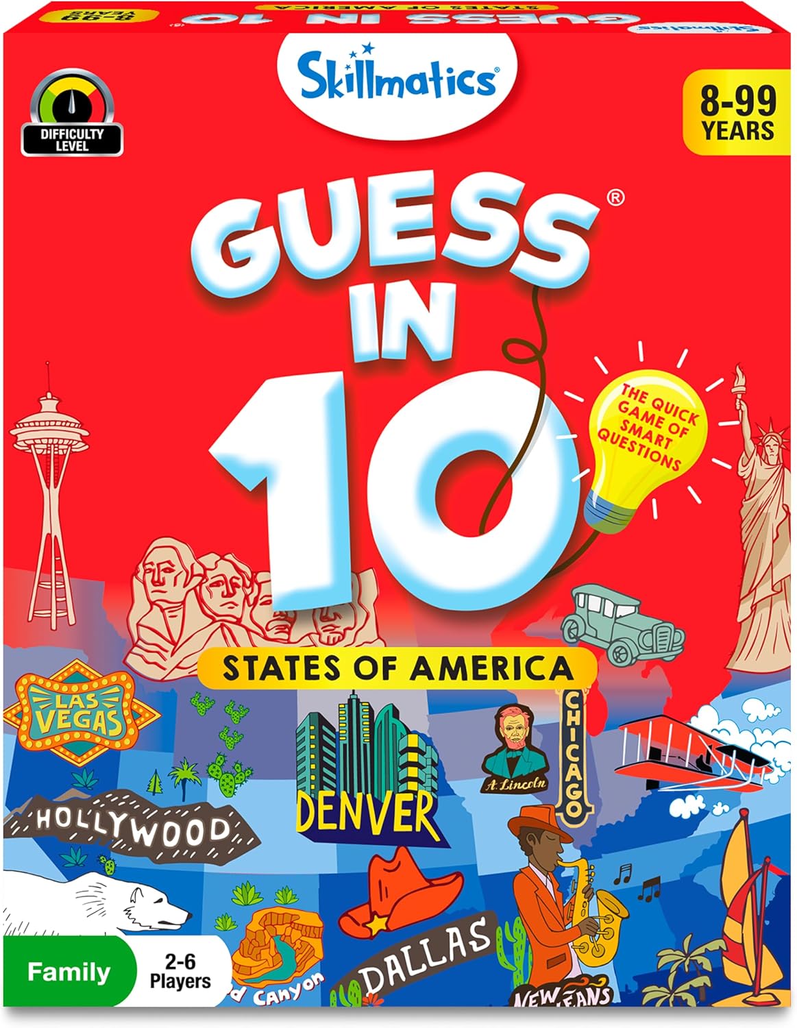 Skillmatics Guess in 10 – States of America, Geography Game, Gift for Kids | Educational Cards, History Trivia, Family Game Night, Travel Toy, Board Game, Screen-Free Fun, Boys & Girls Ages 8 and Up