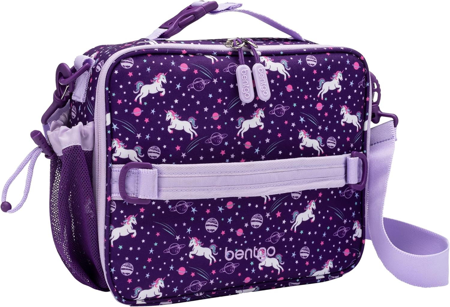 Bentgo Kids Prints Double-Insulated Reusable Lunch Bag | For Kids 3+, Adjustable Strap; Holds Lunch Box/Water Bottle/Snacks; Easy-Clean, Water-Resistant, Pockets (Unicorn)