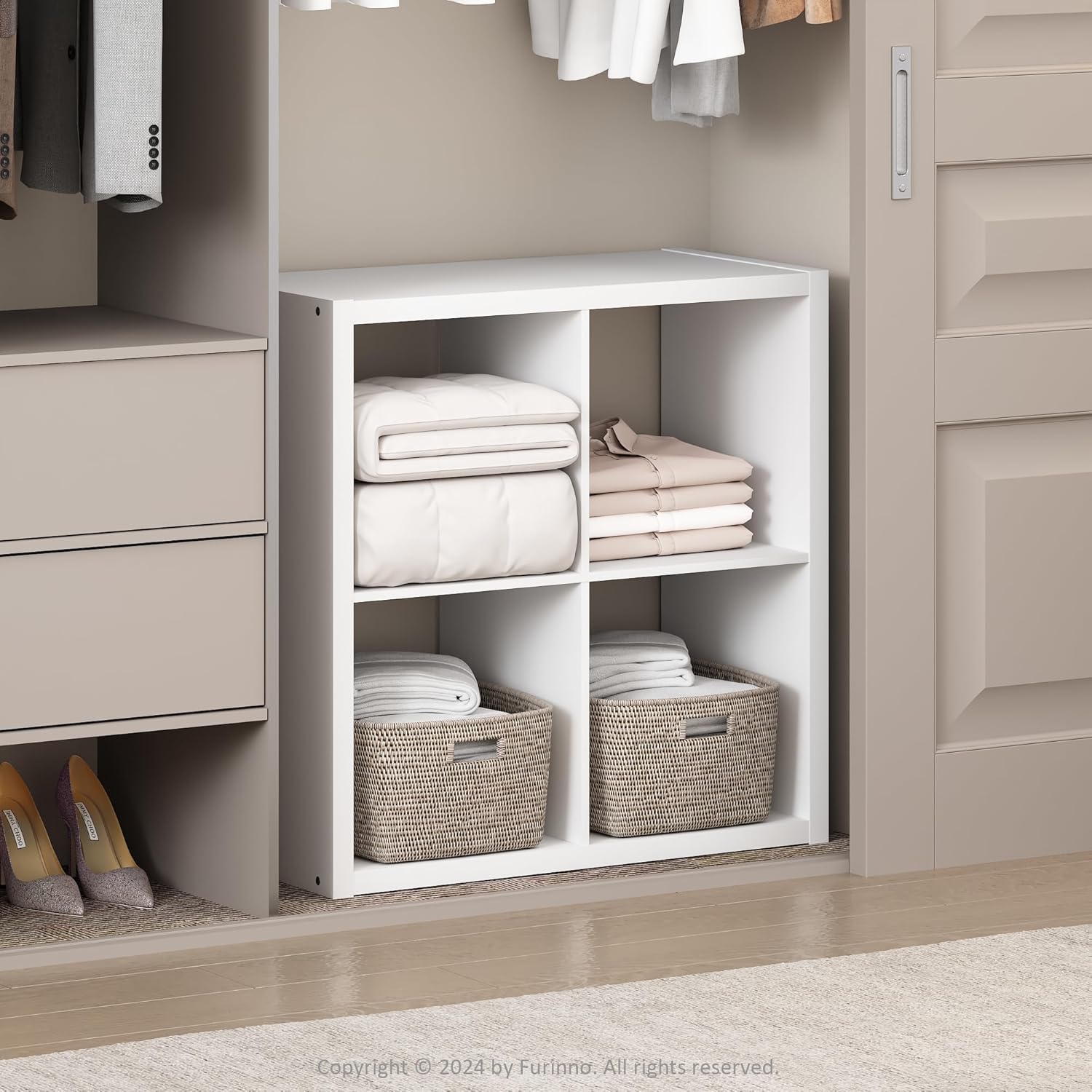 Furinno Cubic Extra Thick 4-Cube Closet Organizers and Storage, White | 14.6 x 30 x 30 in, Open Shelf Closet Storage, Closet Organizer, for Wardrobe, Bedroom, Living Room
