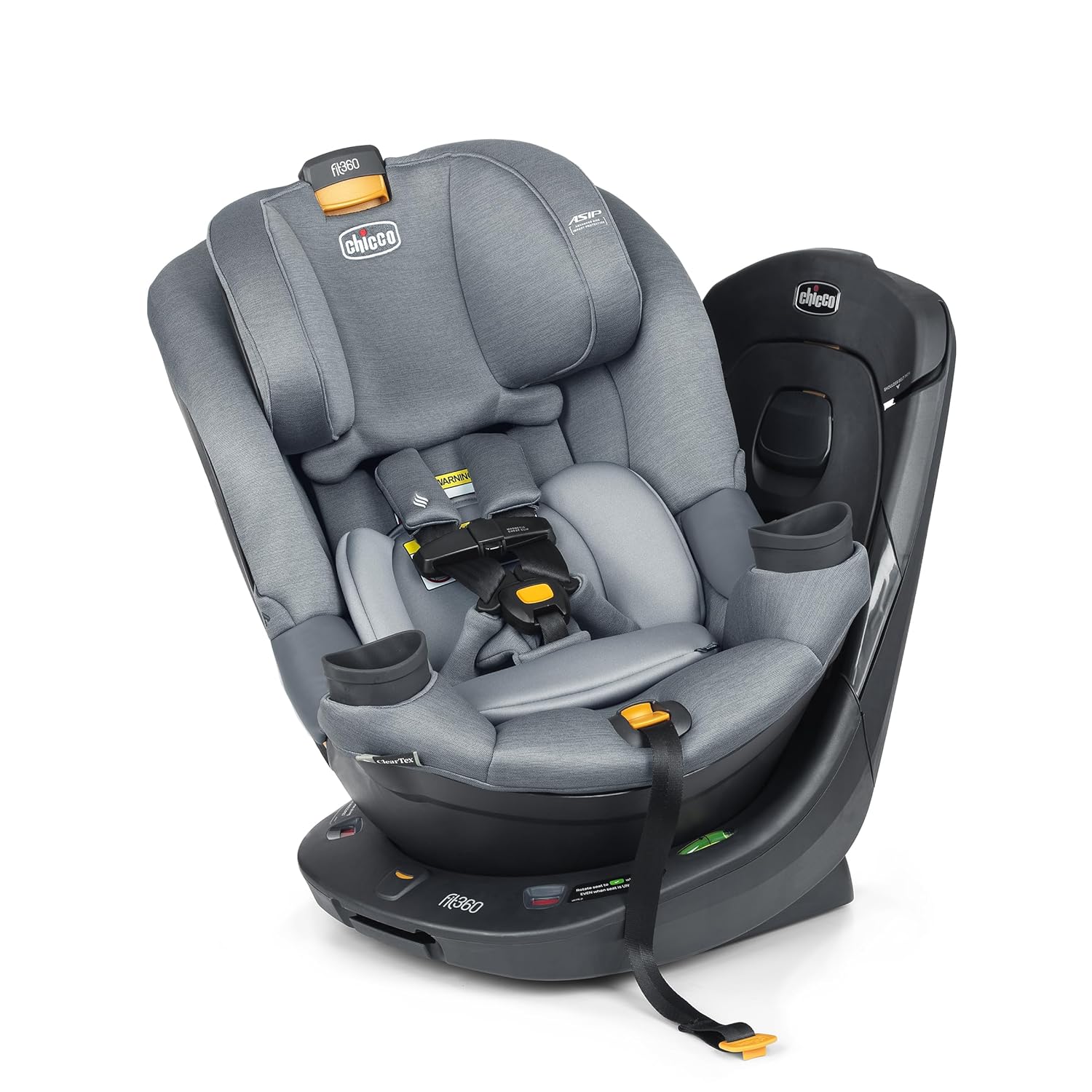 Chicco Fit360 Rotating Convertible Car Seat, 360° One-Hand Rotation | ClearTex flame retardant-free, GREENGUARD Gold, Titanium/Grey, rear and forward-facing toddler convertible car seat
