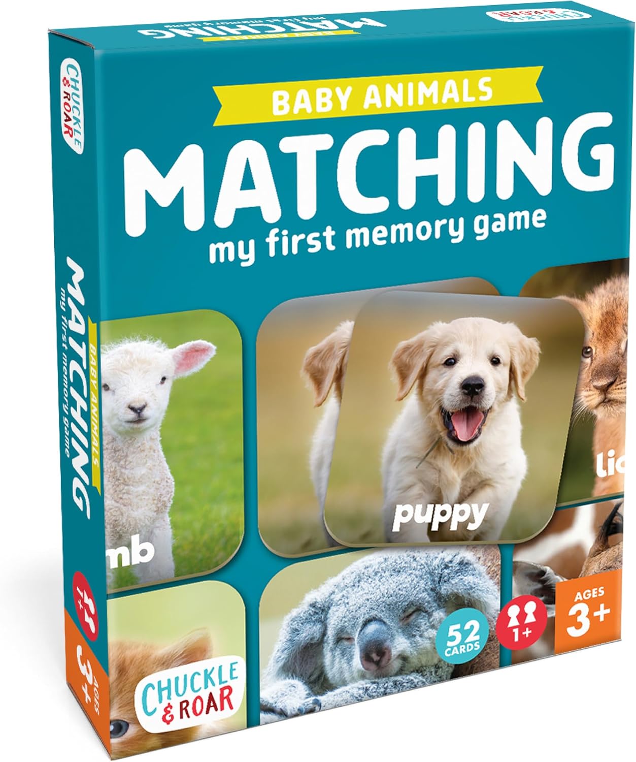 Chuckle & Roar Baby Animals Memory Matching Game, CR Matching, 3+, 52 Cards | Durable Through Repeated Play, Baby-Animal Matching Builds Animal Names, Solo or 4 Players, Travel Toys for Toddlers 3-5
