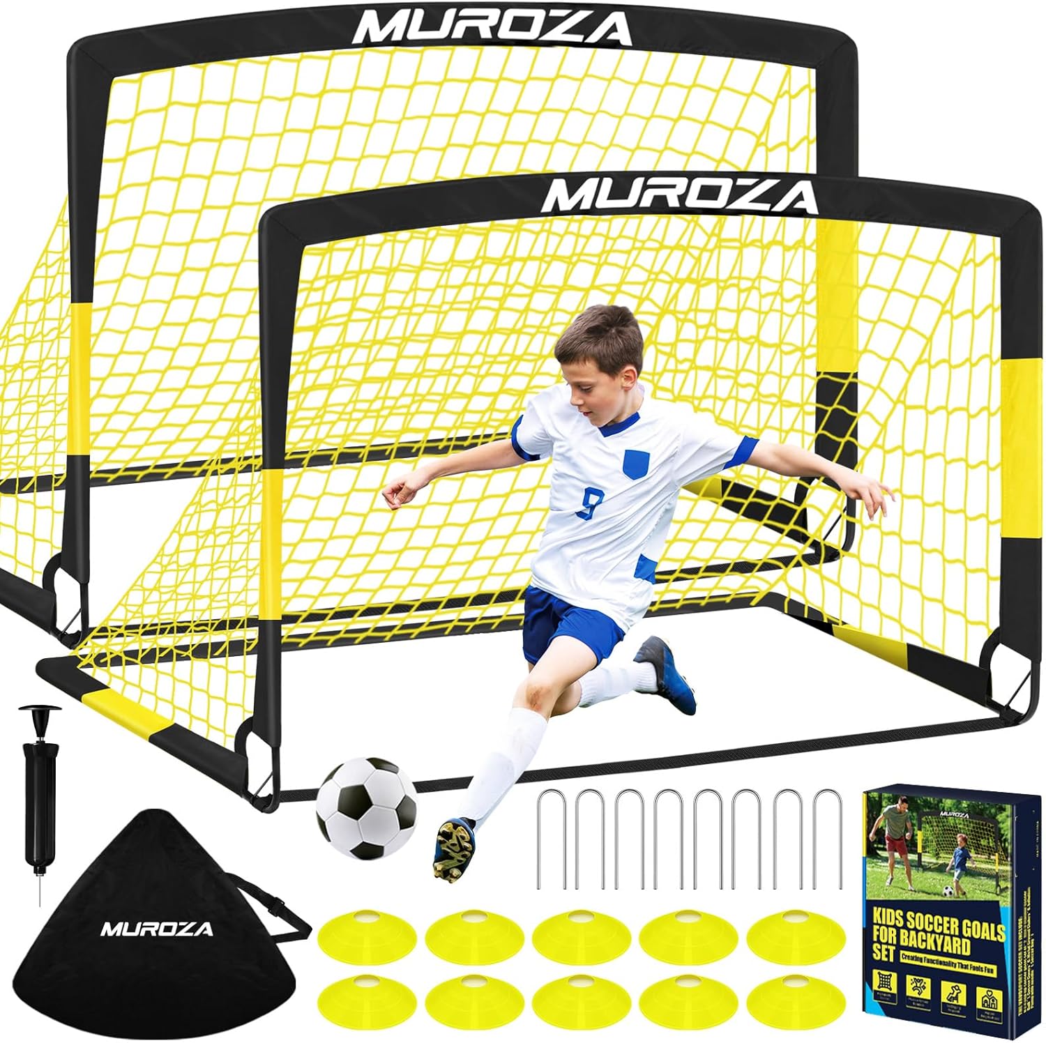 Soccer Goal, Kids Soccer Goals for Backyard Set, Pop Up Soccer Net | 2 Pack Portable Soccer Nets with Soccer Ball, Cones, Training Equipment for Youth Toddler Indoor Outdoor Sports Games