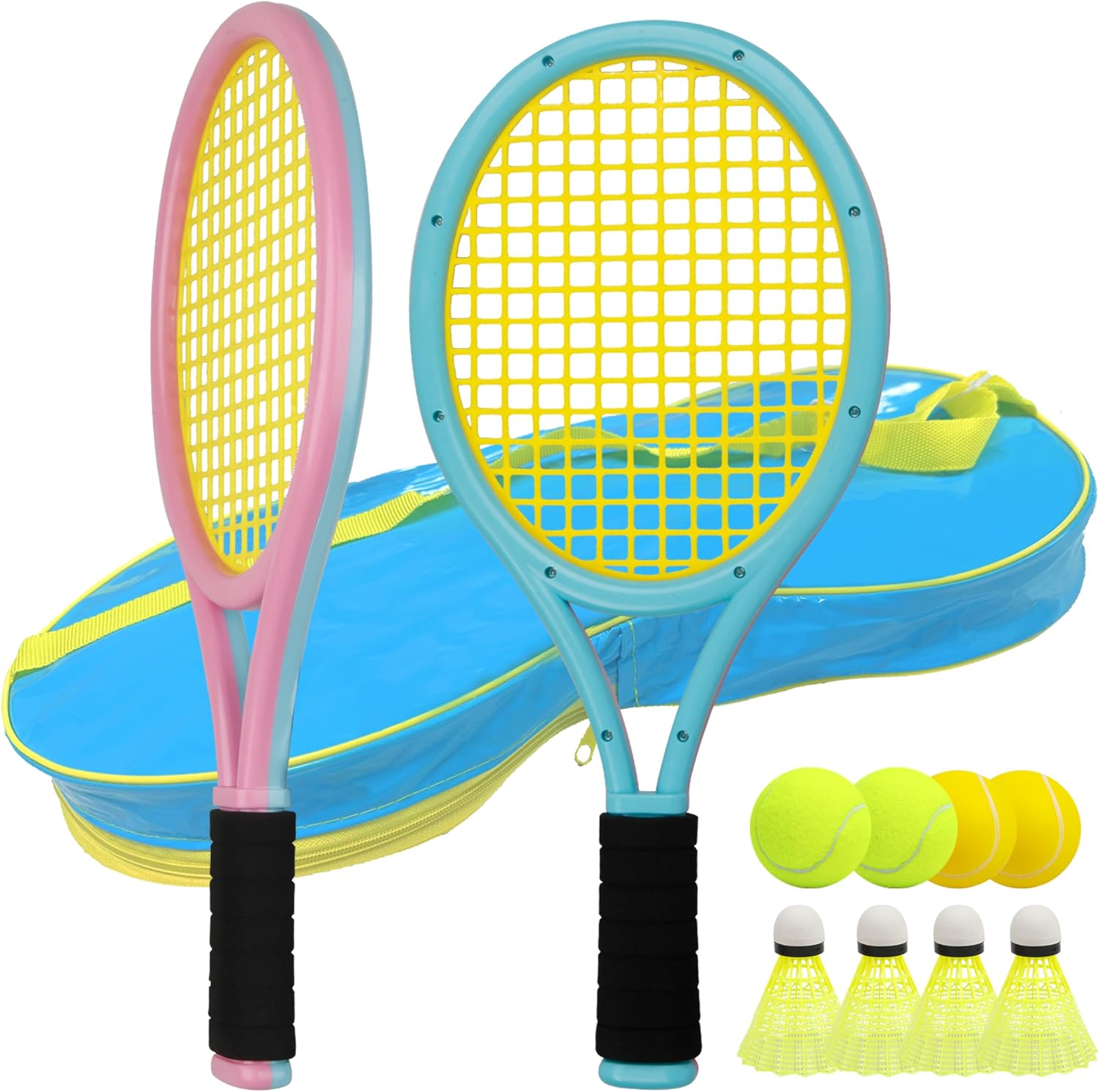 Kids Tennis Racket for Baby,Child and Kids Age 3~15,Toddler Tennis Racket Set Including 4 Shuttlecocks,2 Tennis Balls,2 Foam Balls and 1 Carrying Bag