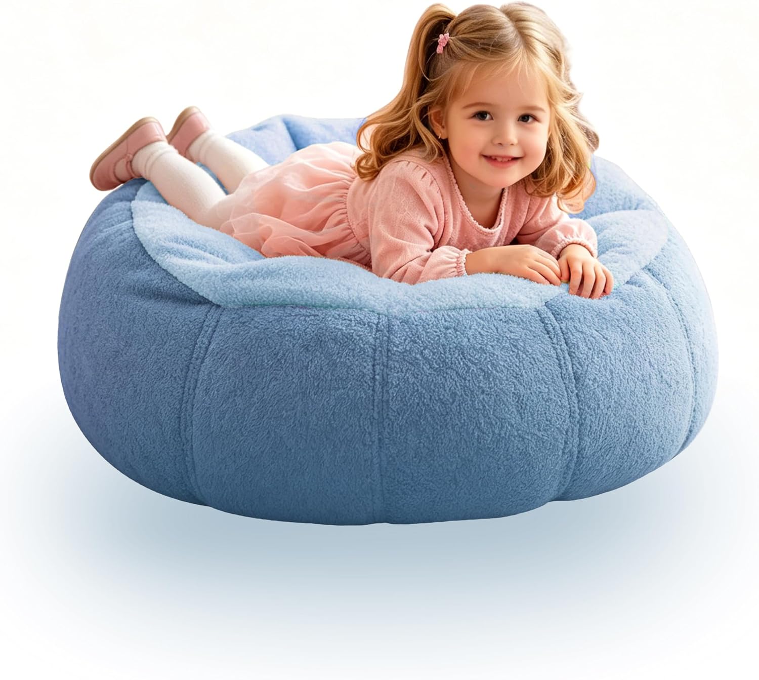 Kids Bean Bag Chair Memory Foam Filled Toddler Chairs Comfy Beanbag Chair Sofa Couch for Girls and Boys Pets Dogs/Cats Playroom S Blue Block
