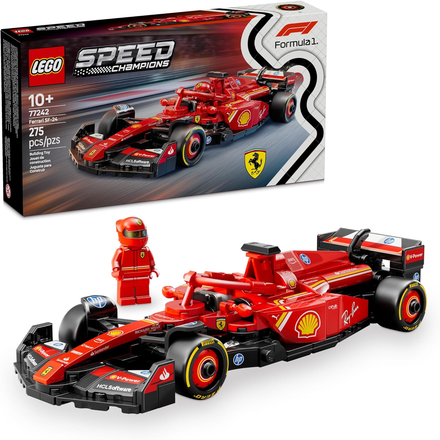 LEGO Speed Champions Ferrari SF-24 F1 Race Car Toys – Building Sets for Kids, Boys & Girls, Ages 10+ – Ferrari F1 Model Car Kits for Display or Play – Gift Ideas for Birthdays and Fans – 77242