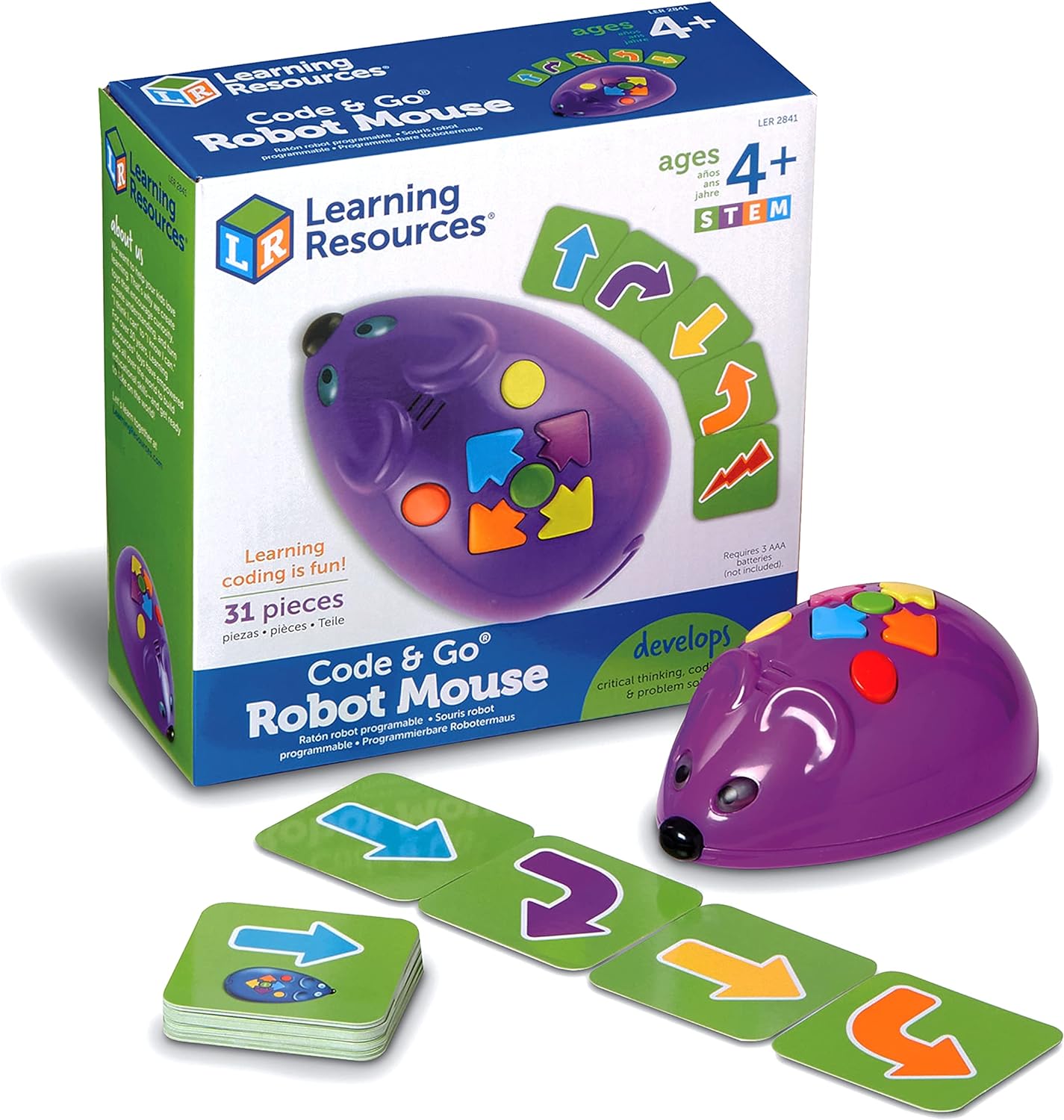 Learning Resources Code & Go Robot Mouse | Screen‑Free Coding Robot Toy, Early Programming for Kids, STEM Robotics Toy, Ages 4+