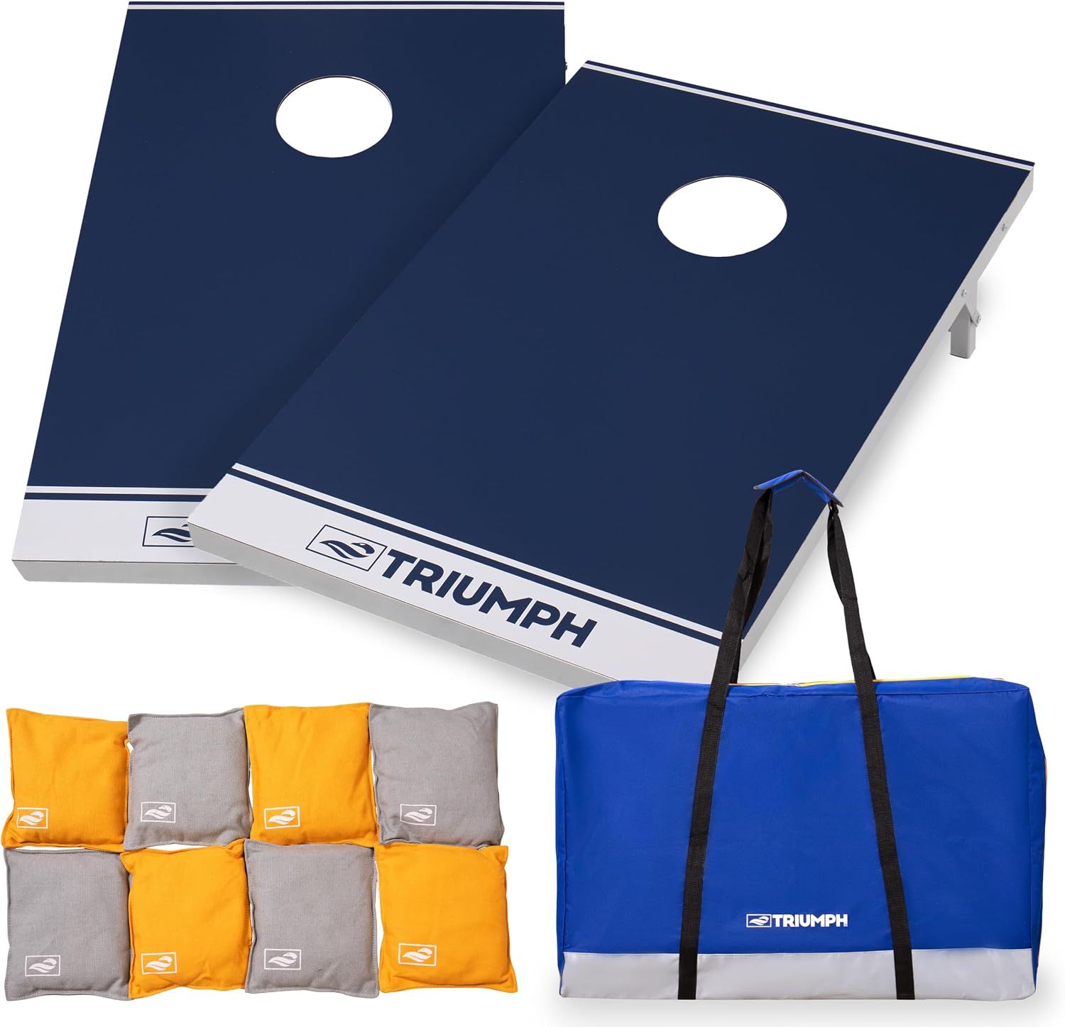 Triumph Sports Cornhole Board Set with 2 All-Weather Aluminum Boards, 8 Cornhole Bags & Travel Case