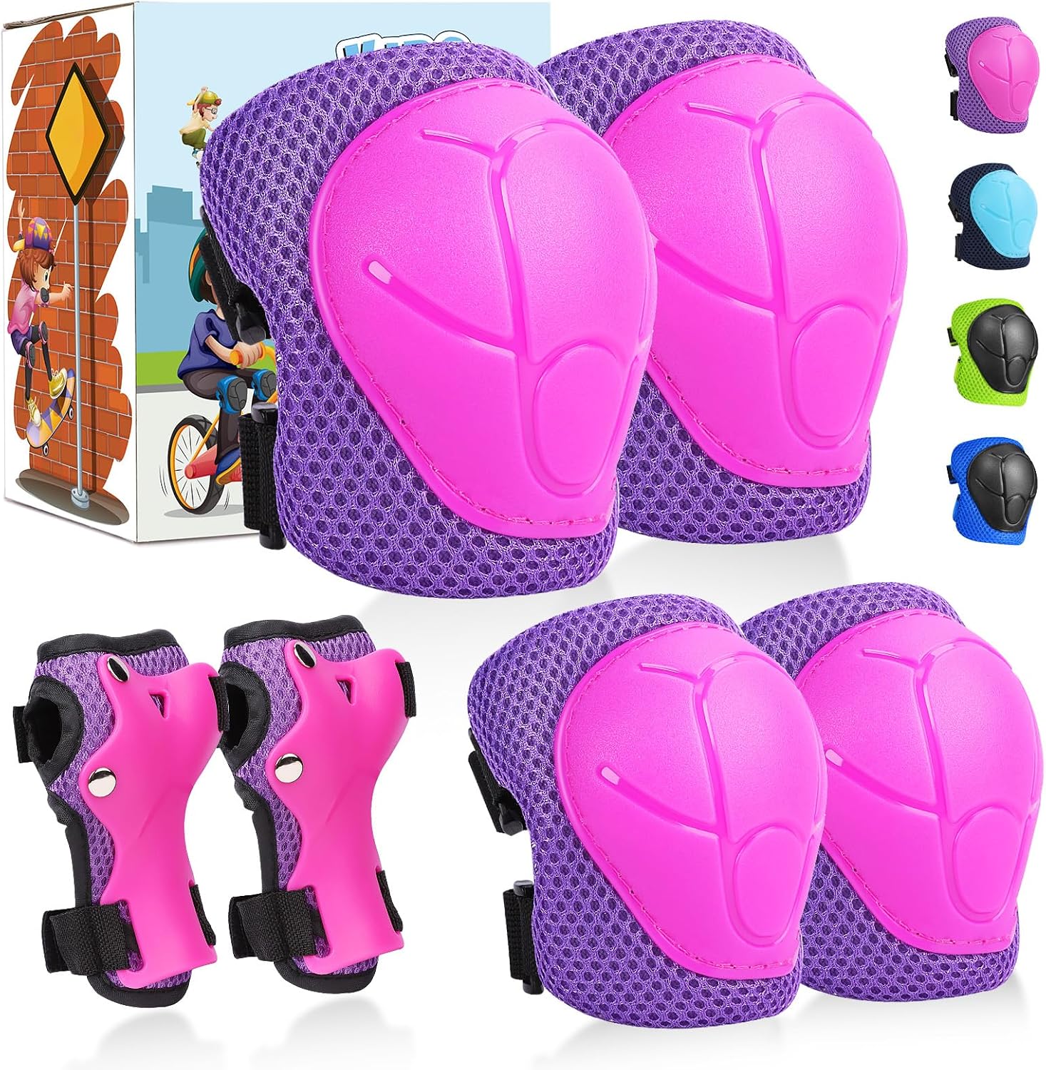 KUYOU Kids Knee Pads Elbow Pads Guards Protective Gear Set Safety Gear for Roller Skates Cycling BMX Bike Skateboard Inline Skatings Scooter Riding Sports.