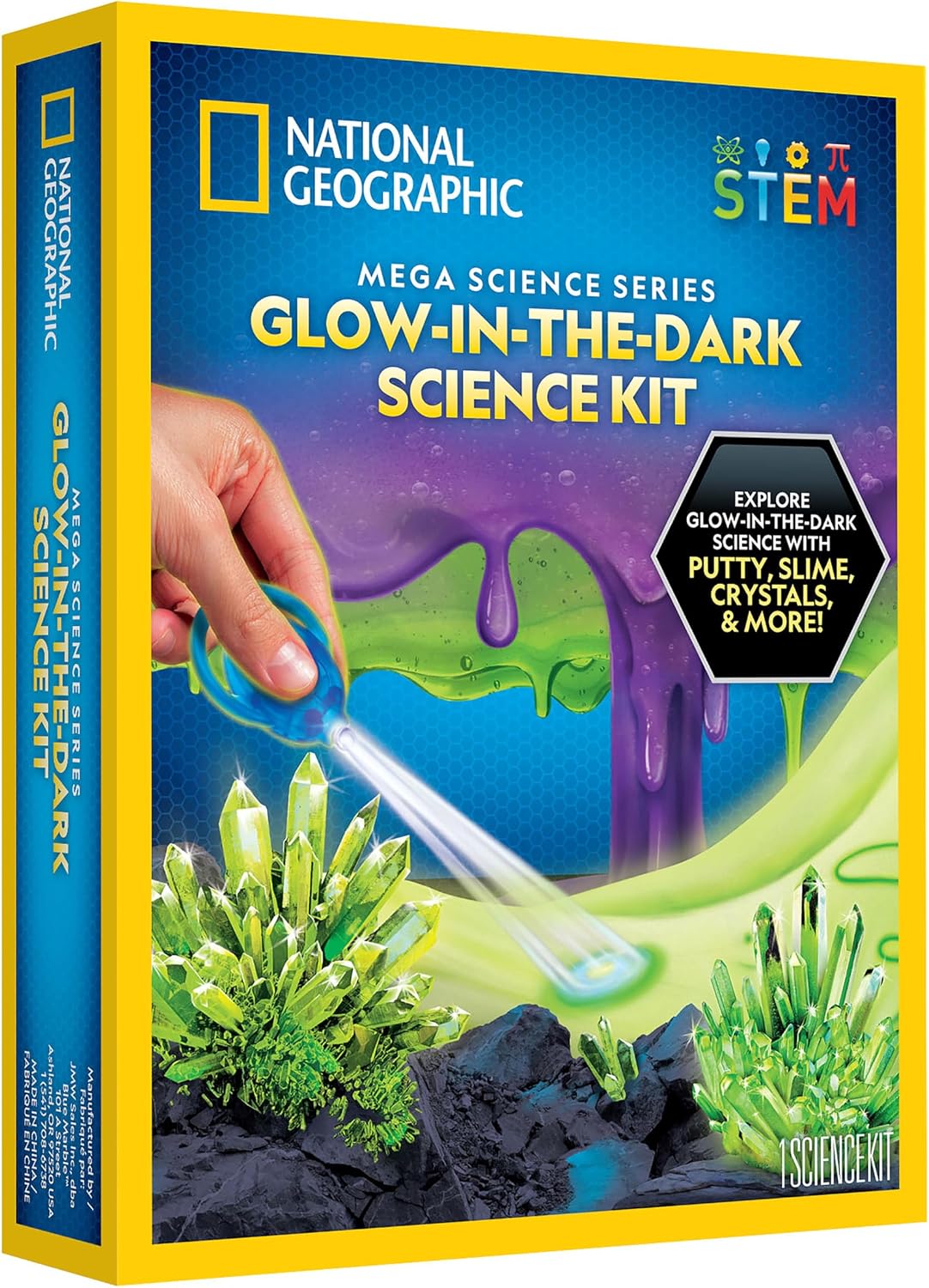 NATIONAL GEOGRAPHIC Mega Science Kit – Glow in The Dark Lab with Crystal Growing Kit, Slime Making, Glowing Putty, and More Science Experiments, Slime Kit for Boys and Girls (Amazon Exclusive) | Crystal Growing, Slime Making and Glowing Putty, Glow Science Experiments, Hands-On STEM Projects, Birthday Gift