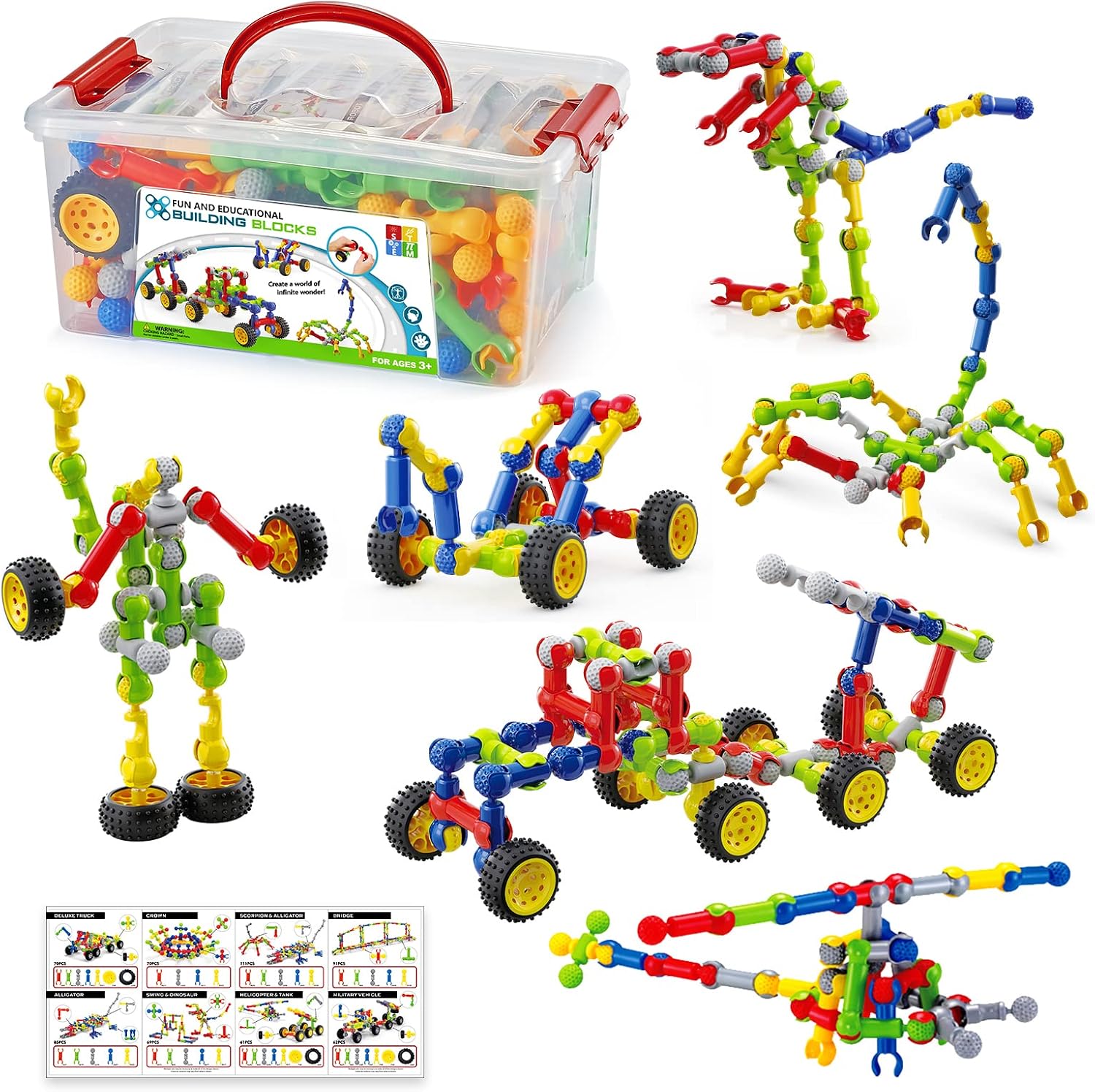 Building Toys for Kids Ages 4-8, STEM Toys for 3 4 5 6 7+ Year Old Boy Gift | 170 Pcs Building Blocks STEM Kits, Classroom Learning Activities with Storage Box, Birthday Gift Boy Toy Age 3-5 4-6 6-8 8-10