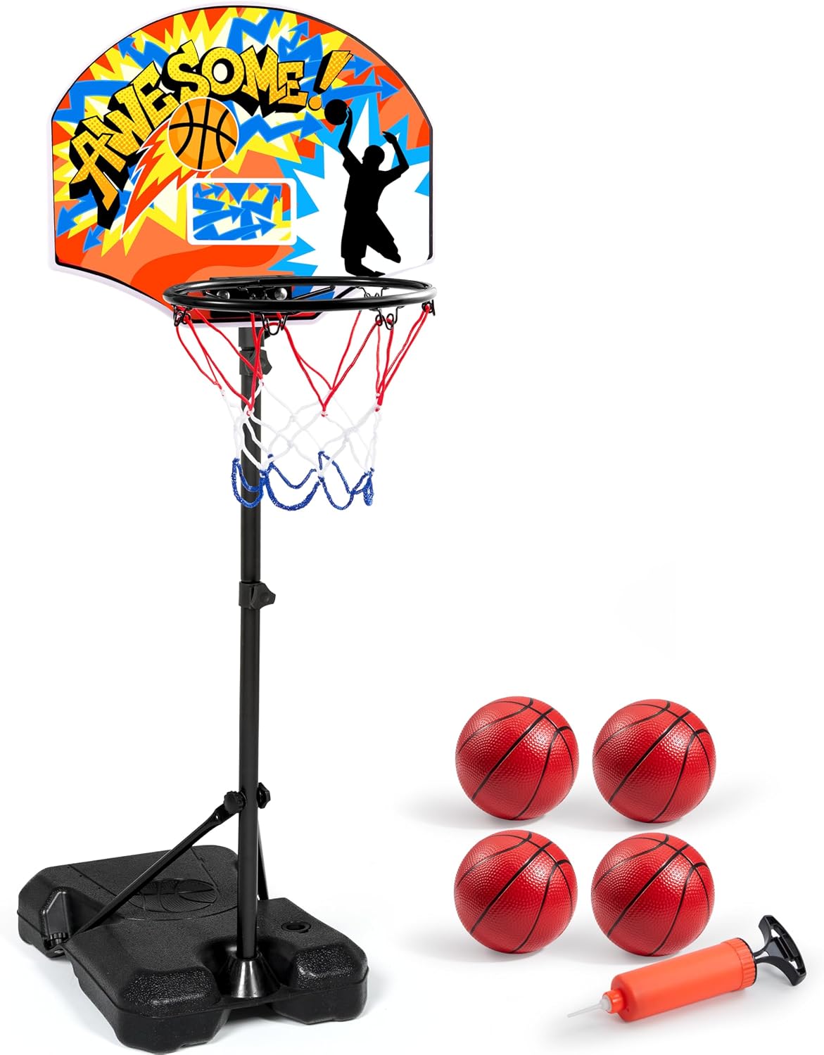 JOYIN Kids Basketball Hoop, Adjustable Height 2.8 ft-6.2 ft Basketball Hoop for Kids Indoor Outdoor Play Portable Basket Ball for Boys Girls Age 3 4 5 6 7 8 Gift