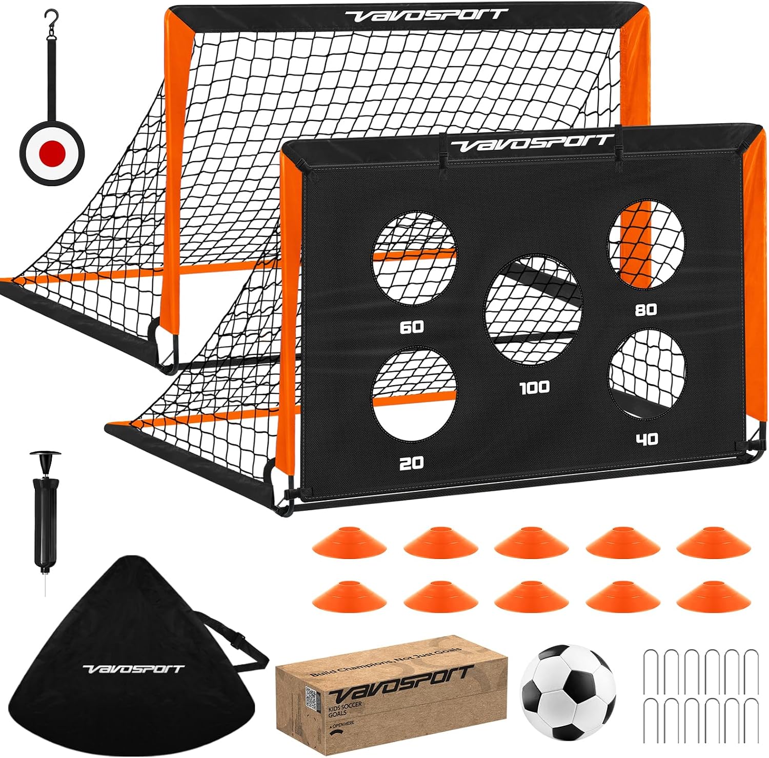 2 Pack Kids Soccer Goals for Backyard Set, 4×3 ft Pop Up Soccer Goal | Portable Soccer Goals, Kids Soccer Net Training Equipment with Target, Ball, Cones, for Ages 3-12 Outdoor Sports Games Gifts