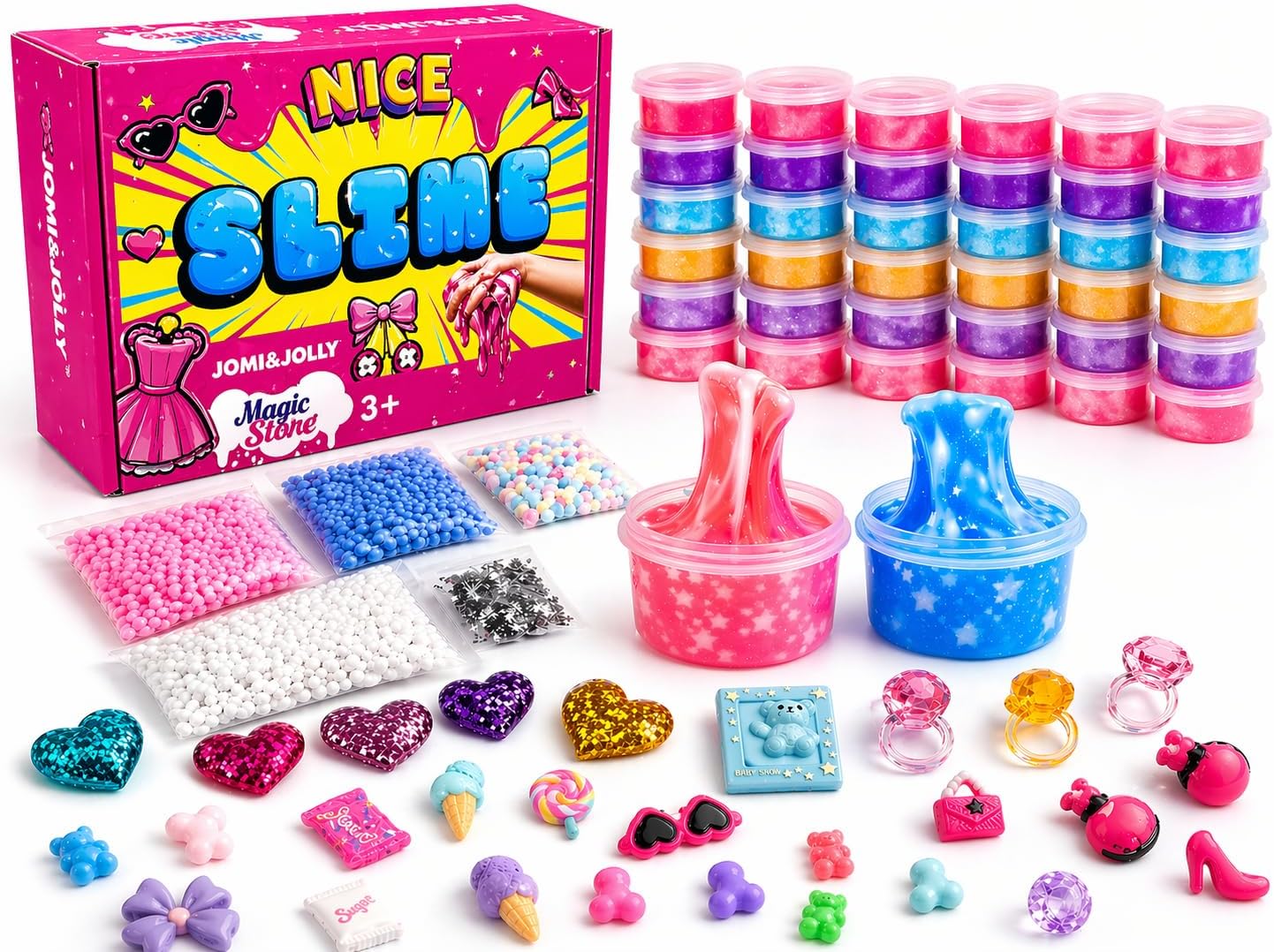 36 Pack Party Favors Slime for Kids, Slime Kit for Classroom Prize | Bulk Non-Toxic, Super Stretchy DIY Clear Slime, For Girls, Includes Foam Beads, Charms & Accessories, No Mess