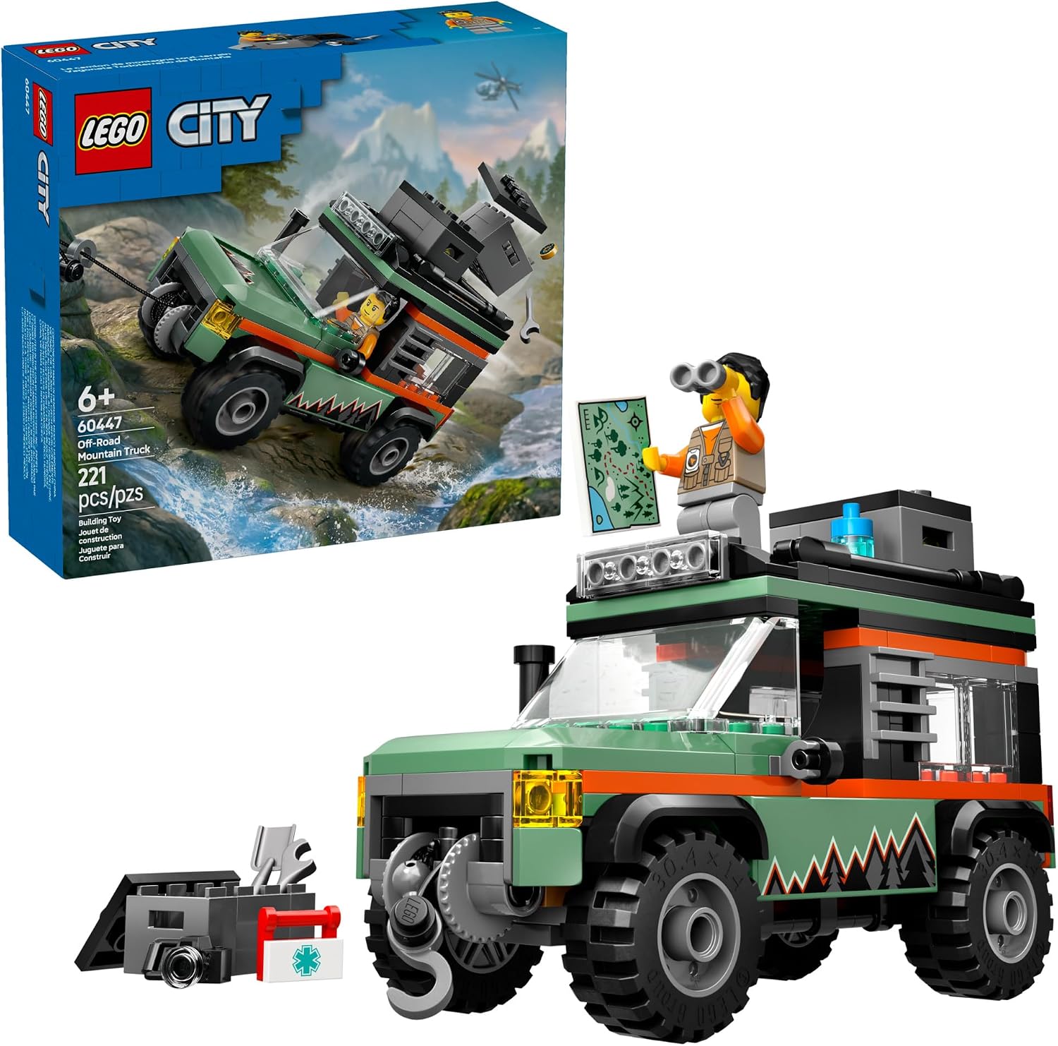 LEGO City Off-Road 4×4 Mountain Truck Toy – Building Toy Set for Kids, Boys and Girls, Ages 6+ – Fun Gift Idea for Birthdays and Holidays – with Adventurer Minifigure and Accessories – 60447