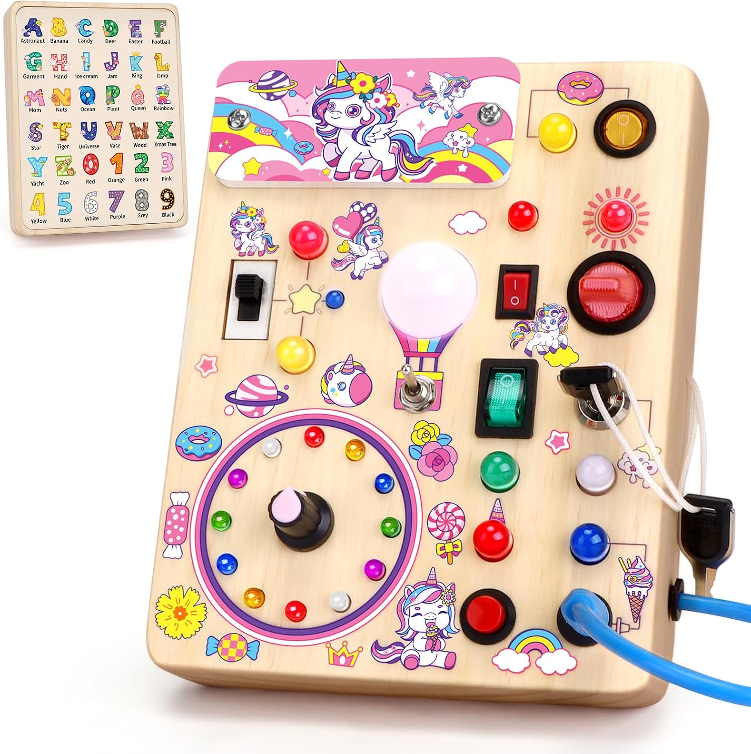 Grarain Busy Board for Toddlers – Montessori Educational Toy for 1-3 Year Old Boys & Girls | Travel-Friendly Sensory Learning Activity | Ideal for Kids with Autism(Unicorn Busy Board)