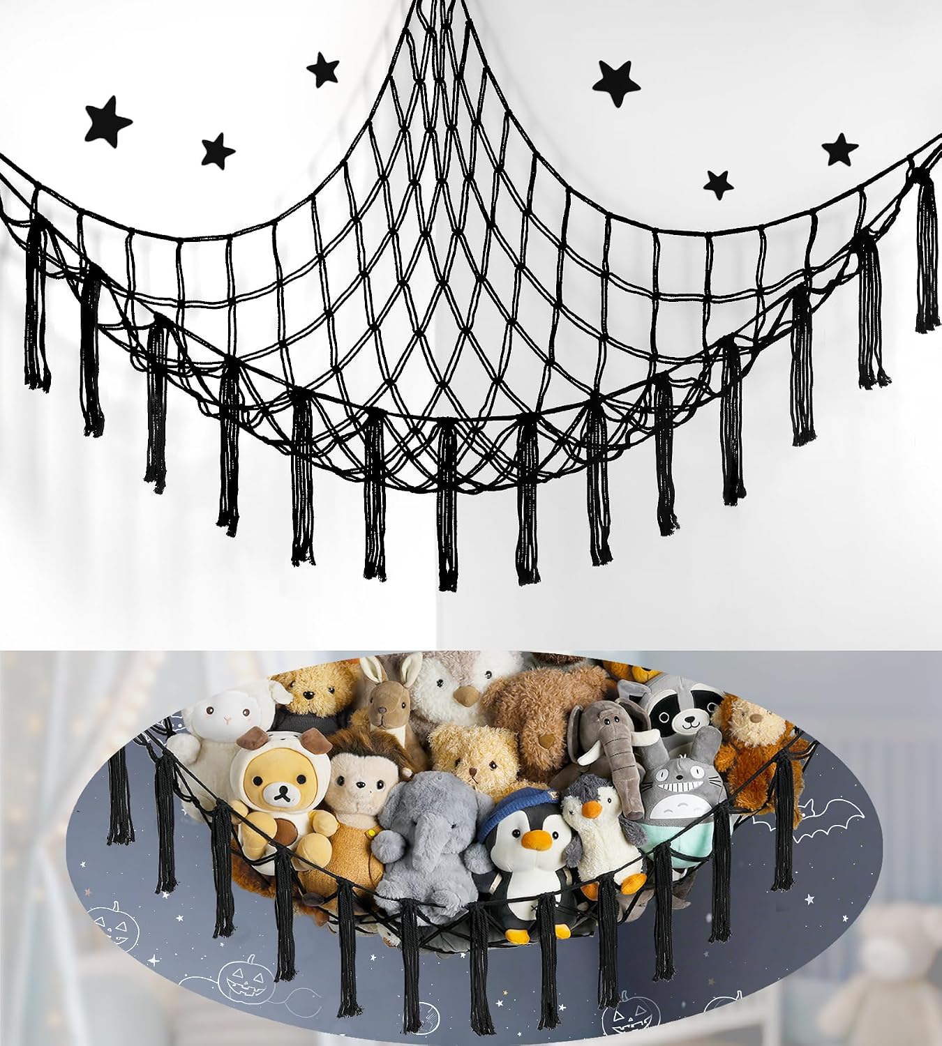 Stuffed Animal Storage Hammock or Net Corner – Large Toy Hammock Net for Stuffed Animals Room Decor – Cute Stuff Animal Organizer Plush Holder – Kids Baby Nursery Essentials Wall Bedroom Home Decor